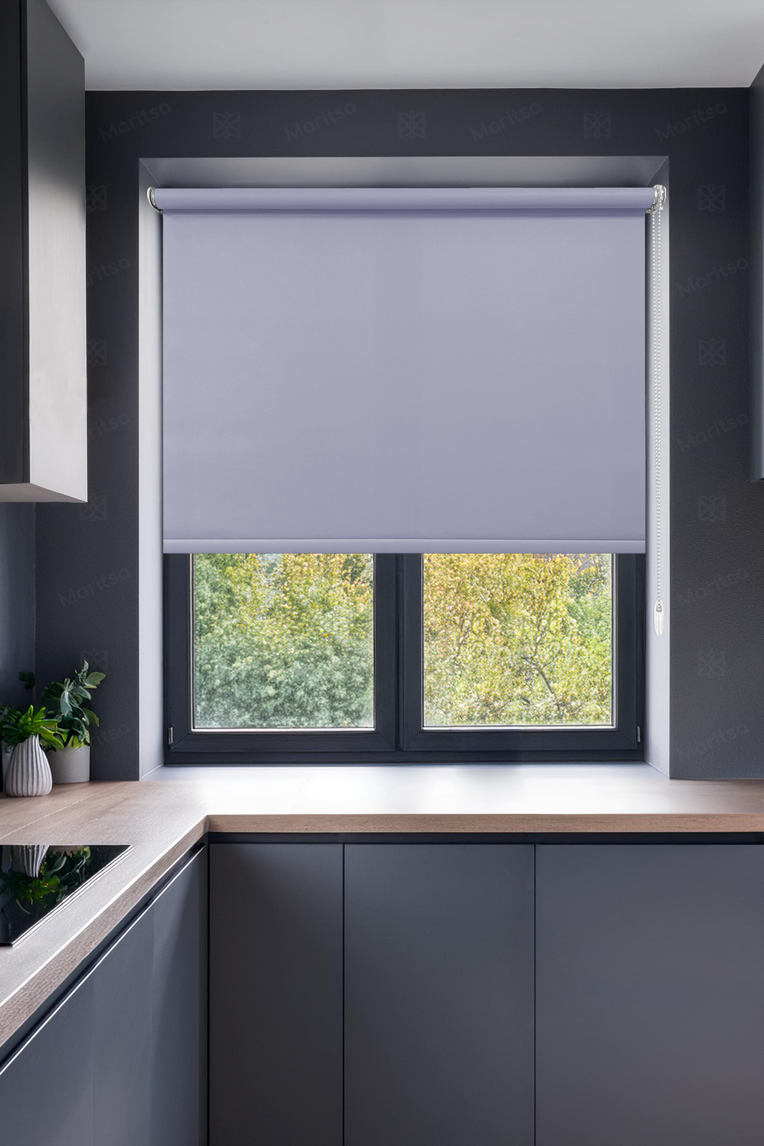 Mat Polyester Açık Mavi Stor Perde