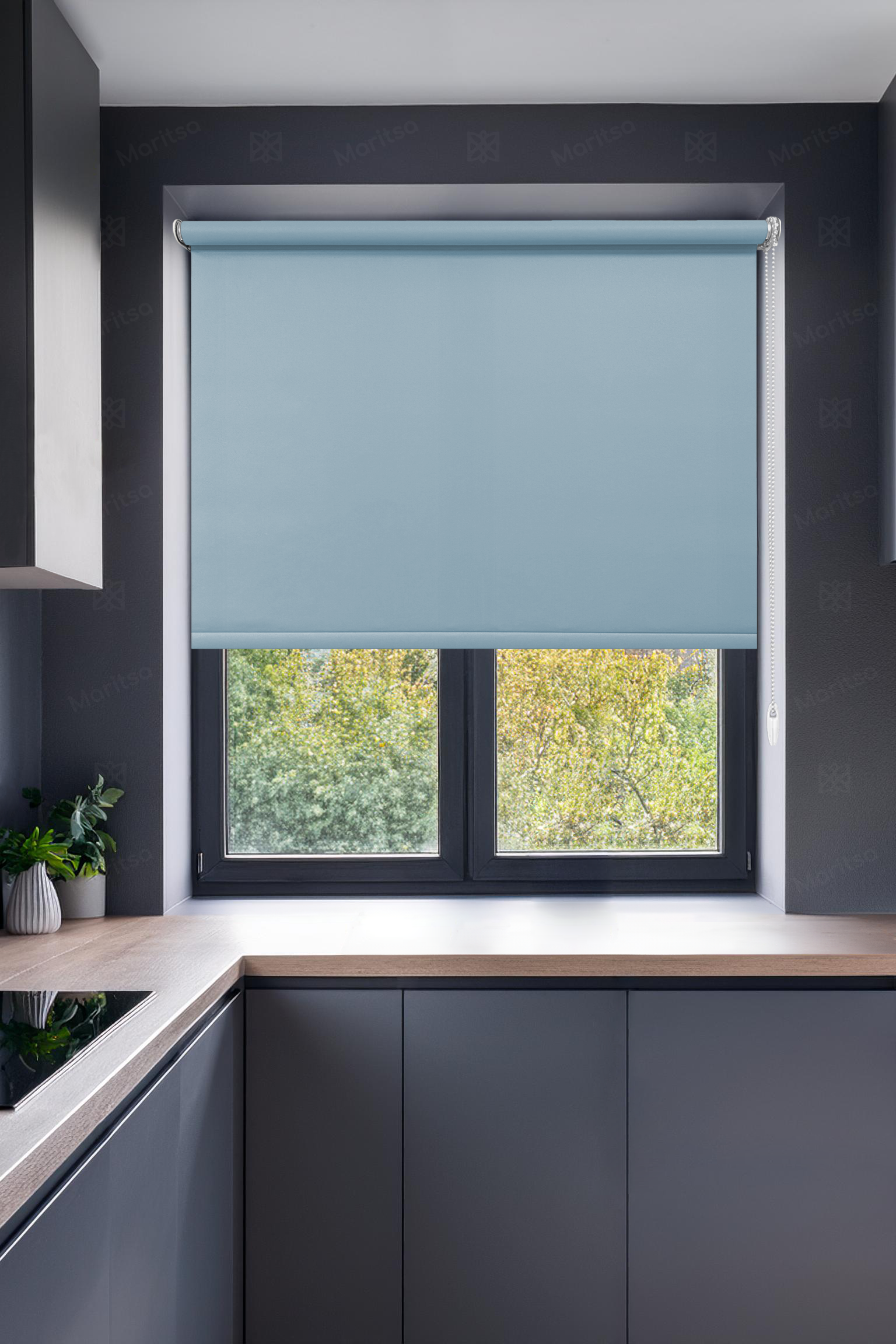 Mat Polyester Bebek Mavisi Stor Perde