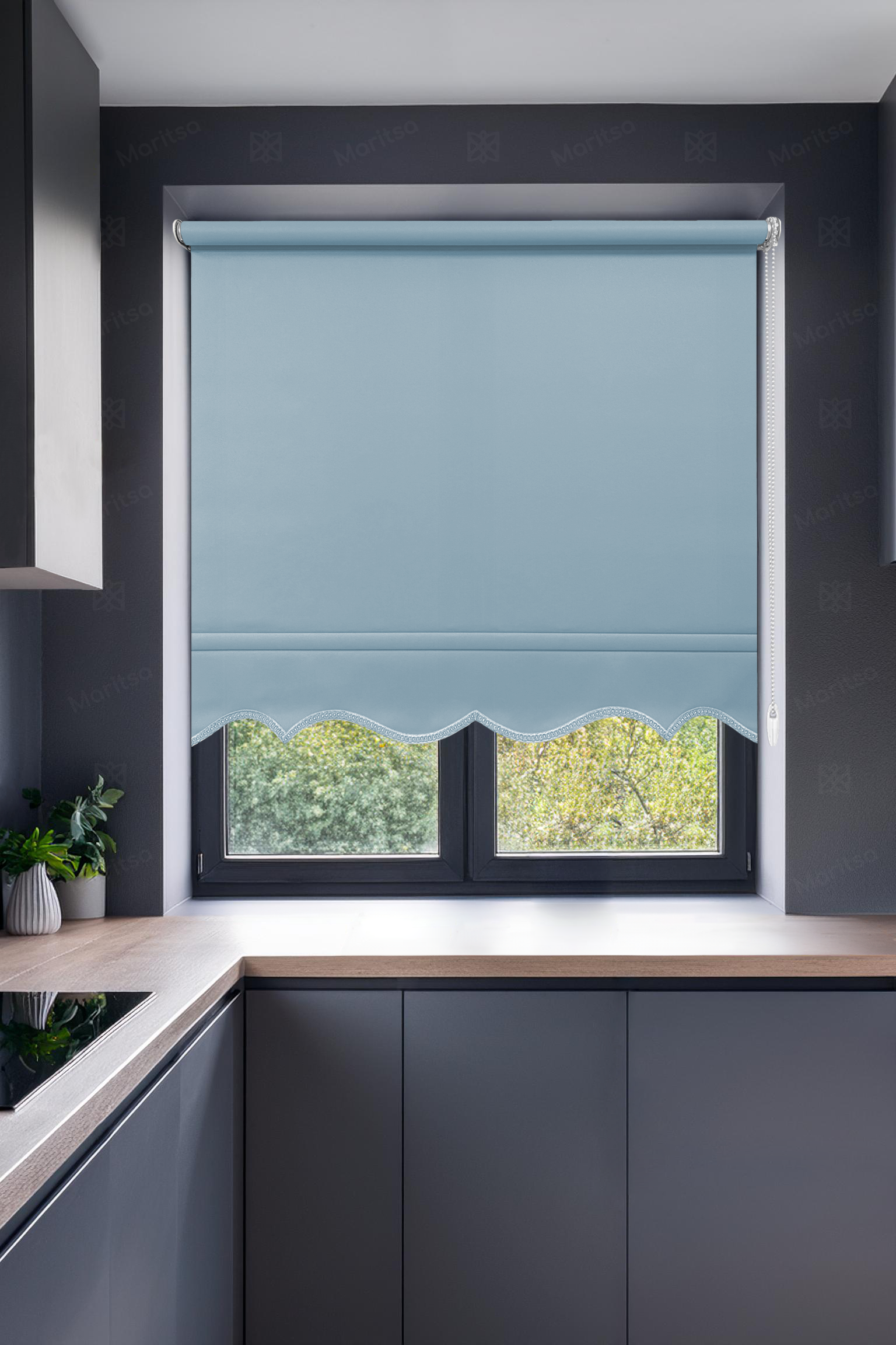 Mat Polyester Bebek Mavisi Stor Perde