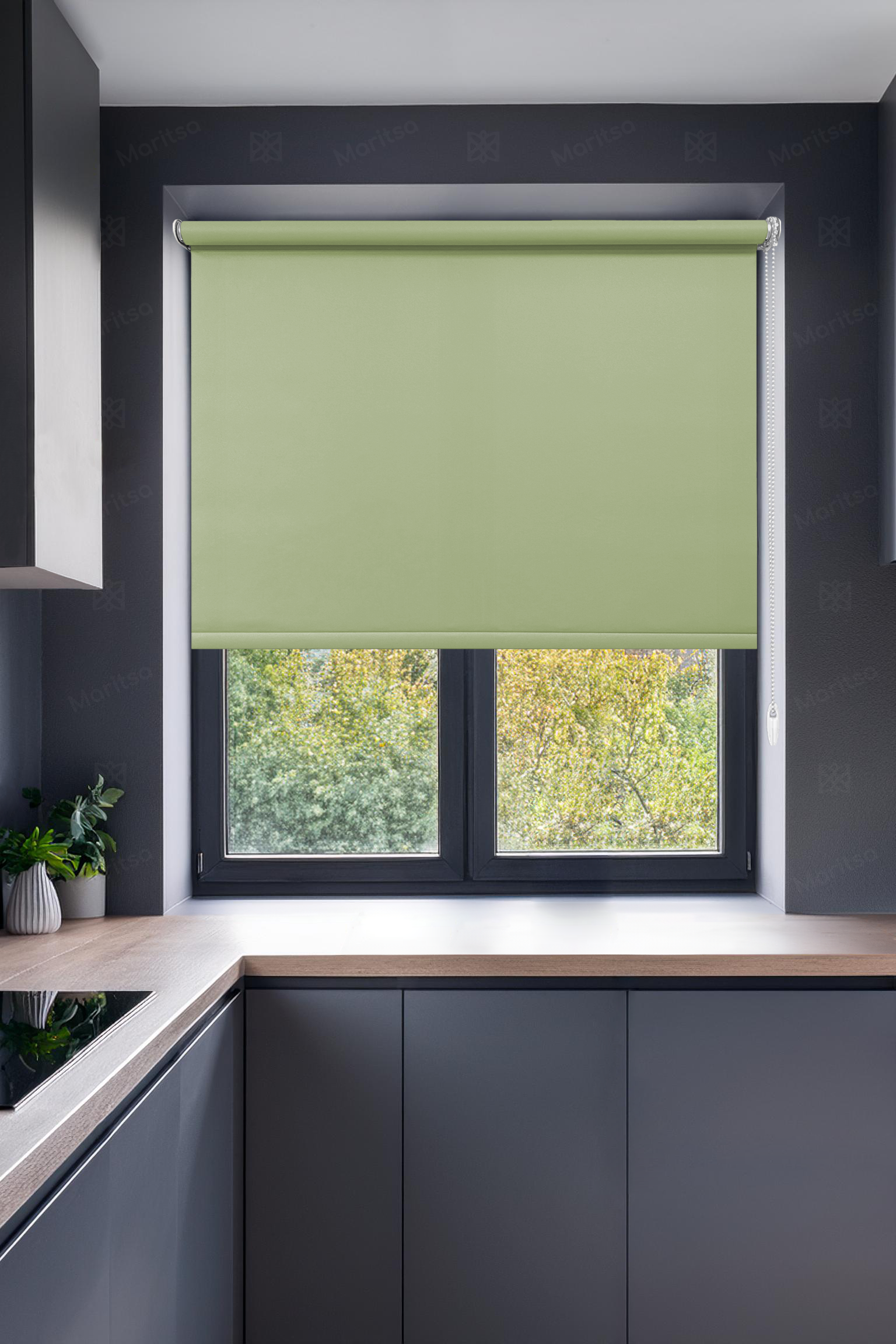 Mat Polyester Fıstık Yeşili Stor Perde