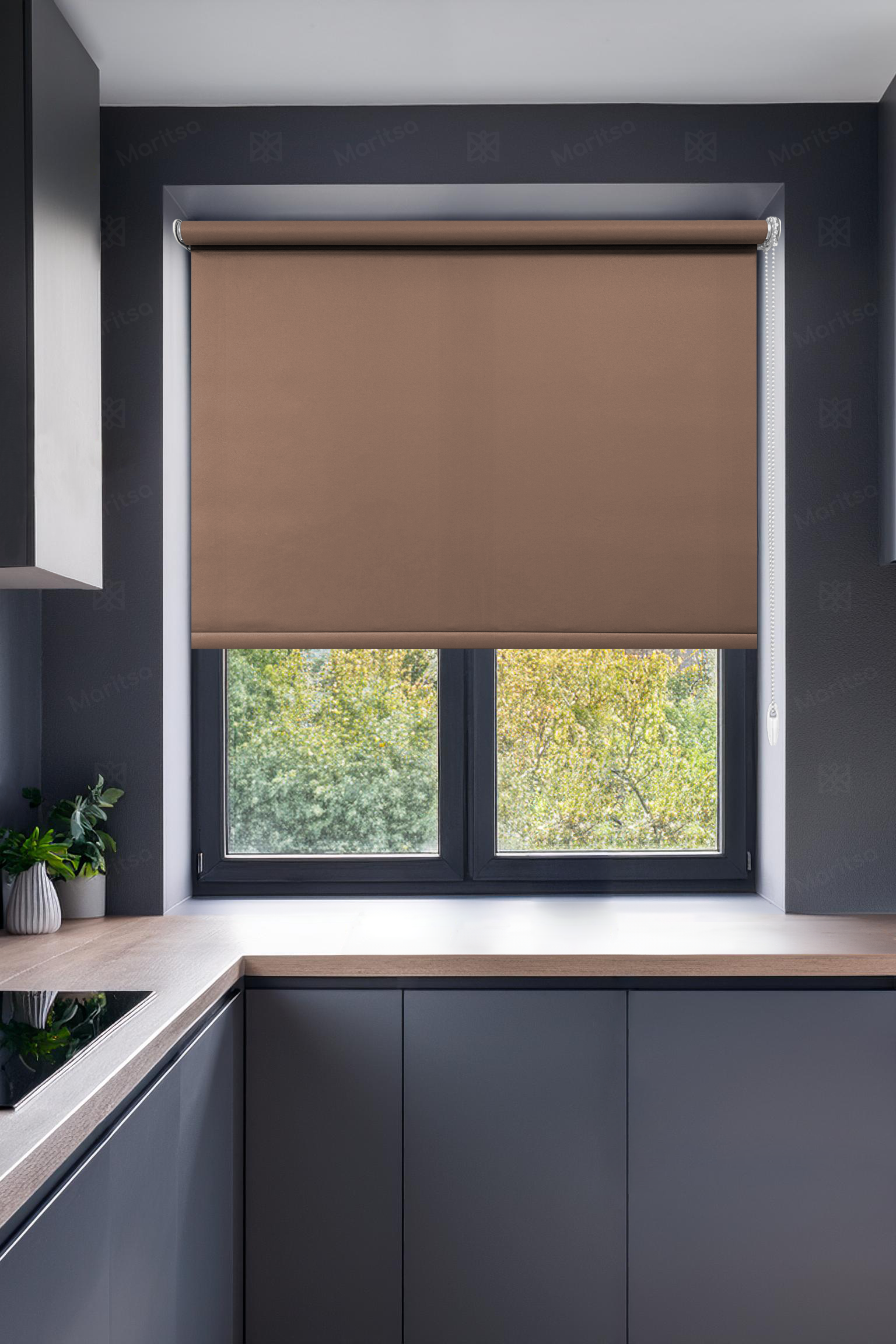 Mat Polyester Kahve Stor Perde