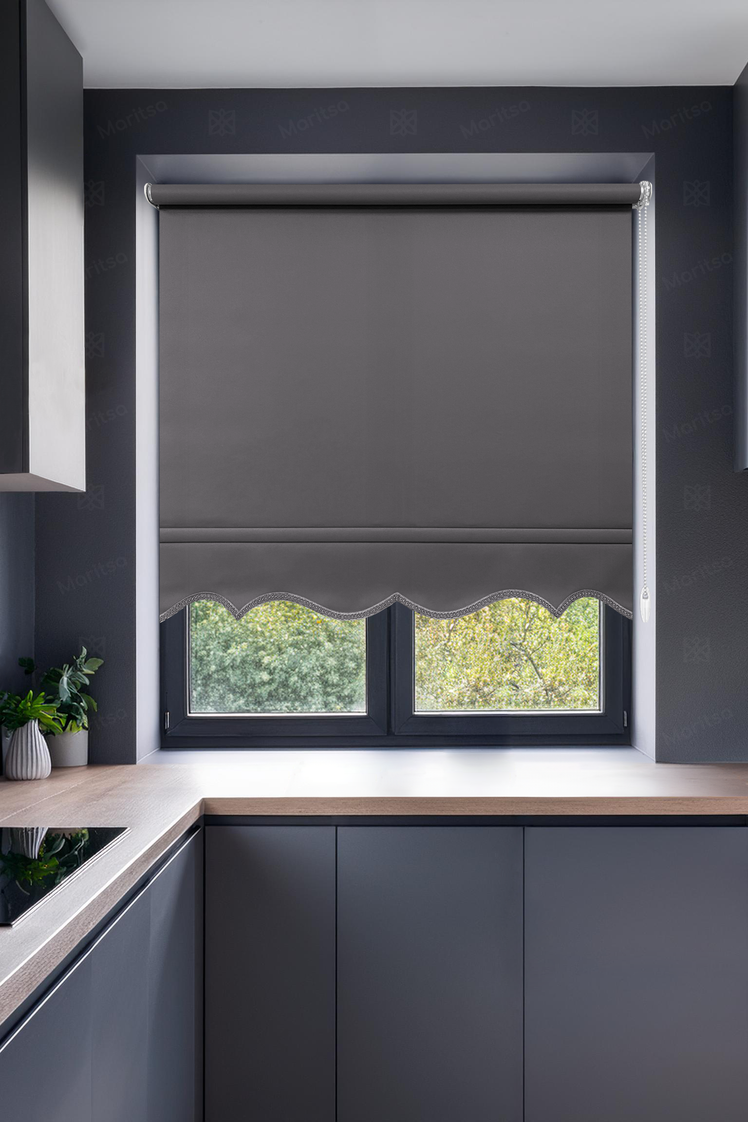 Mat Polyester Koyu Gri Stor Perde