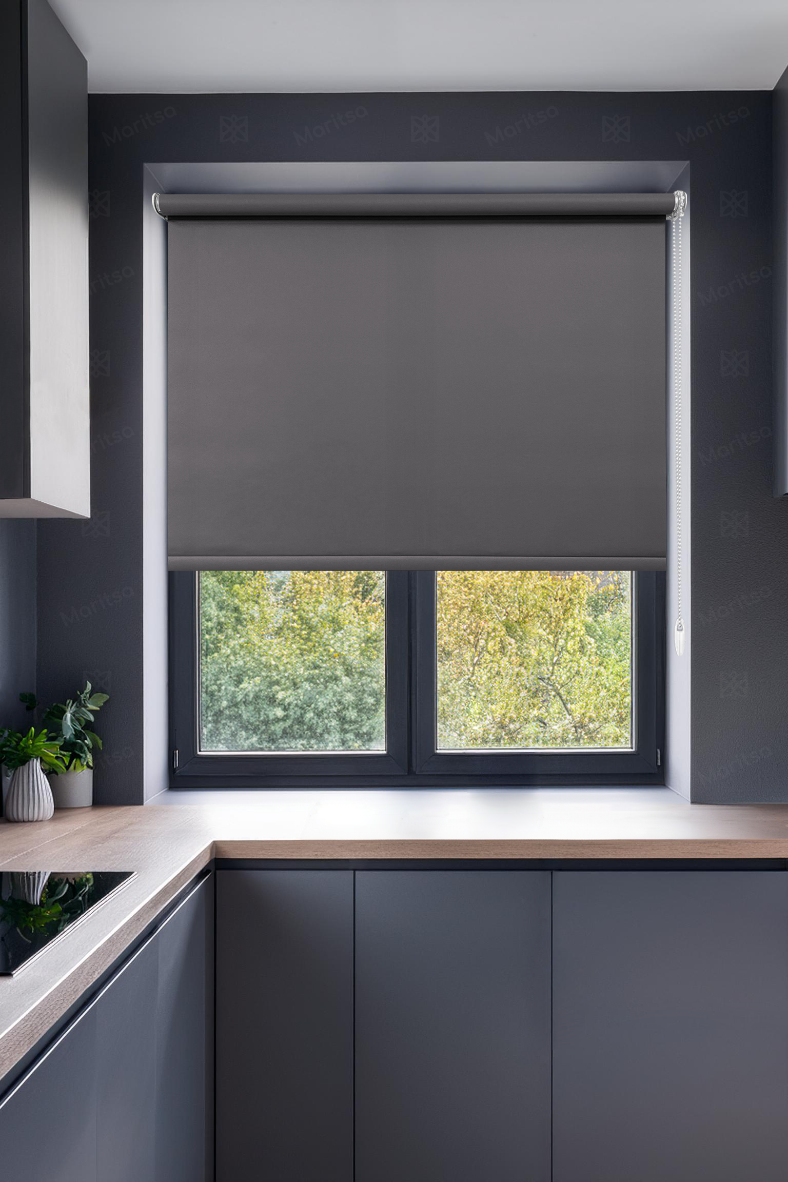 Mat Polyester Koyu Gri Stor Perde