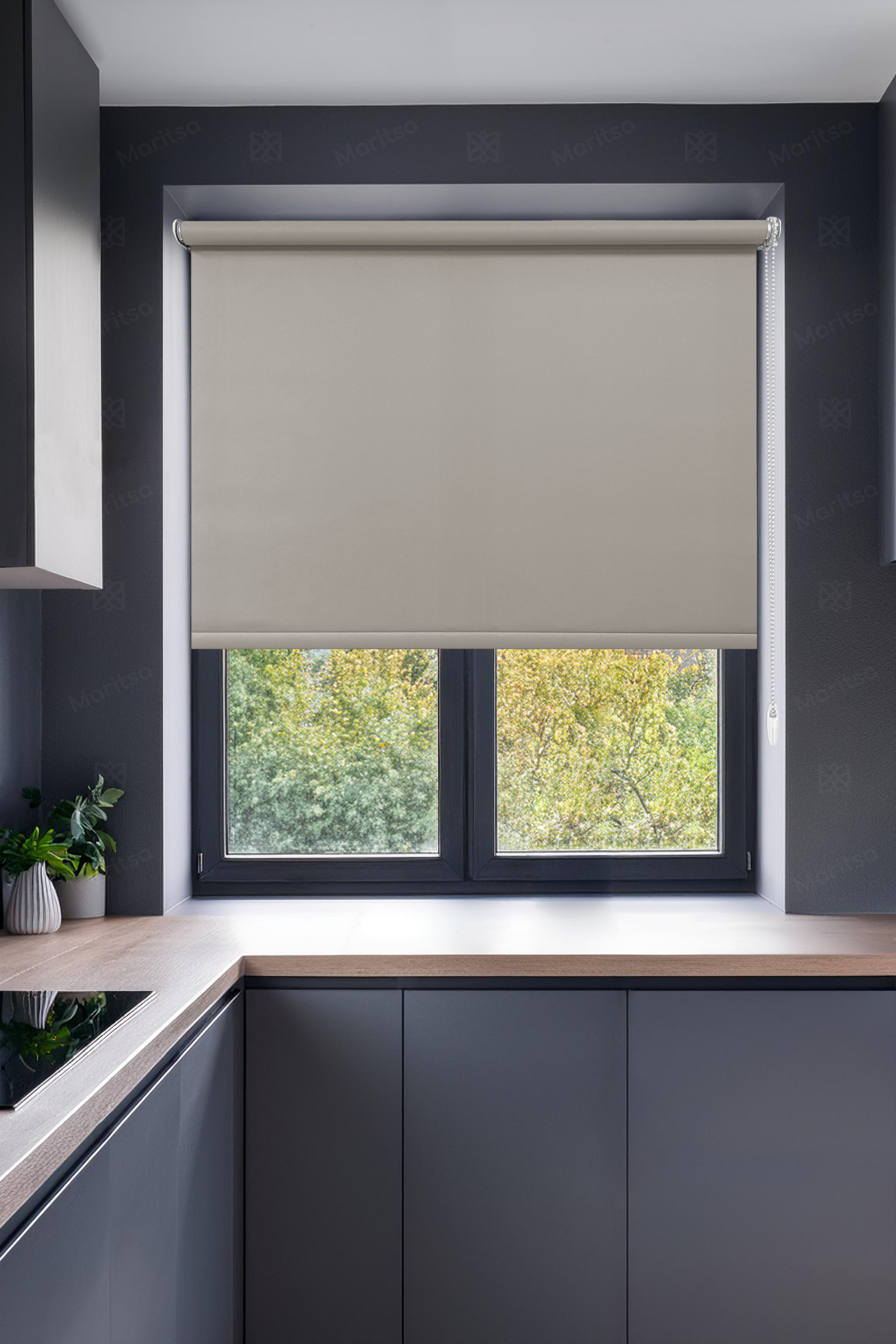 Mat Polyester Koyu Taş Stor Perde