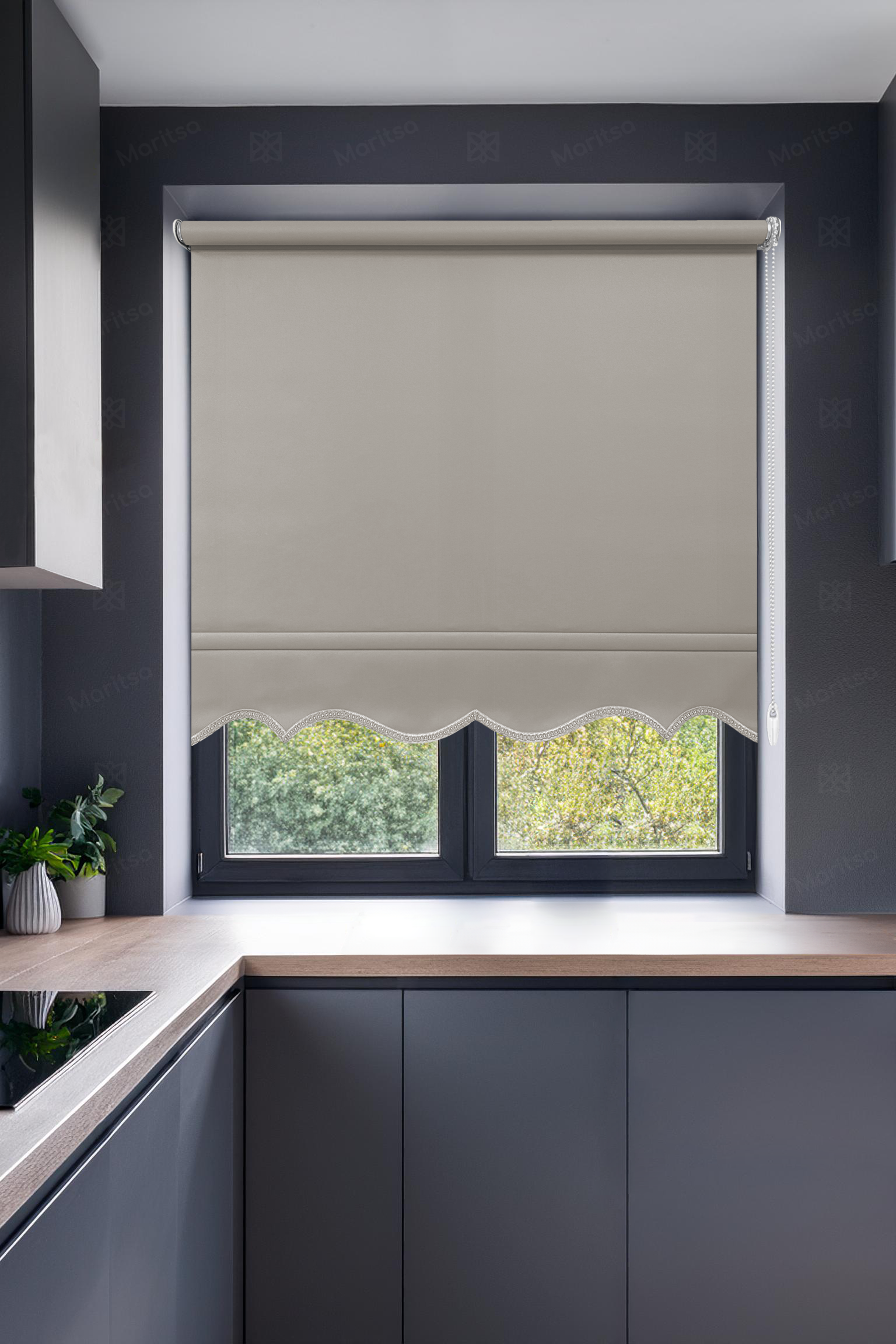 Mat Polyester Koyu Taş Stor Perde