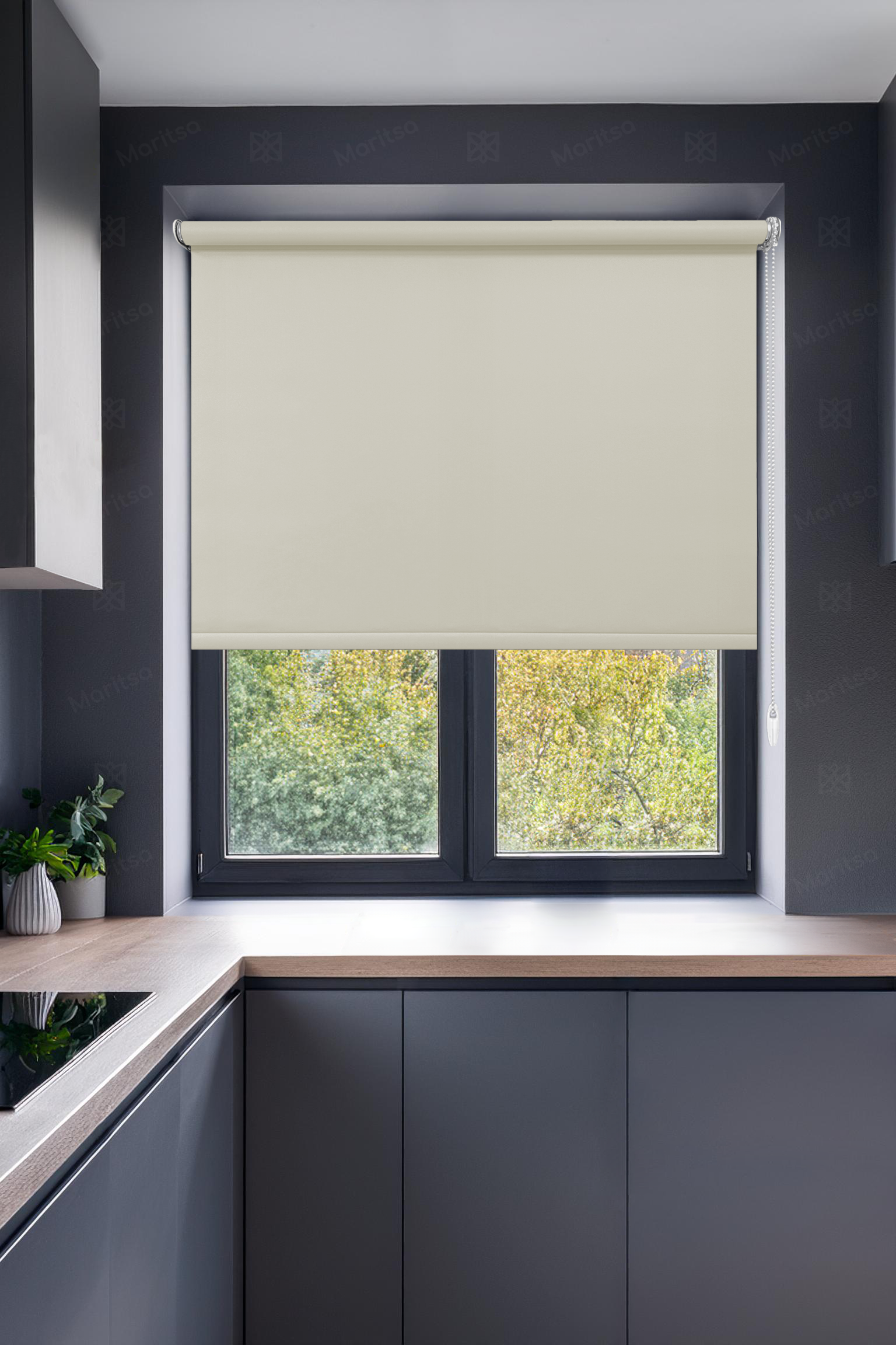 Mat Polyester Krem Stor Perde