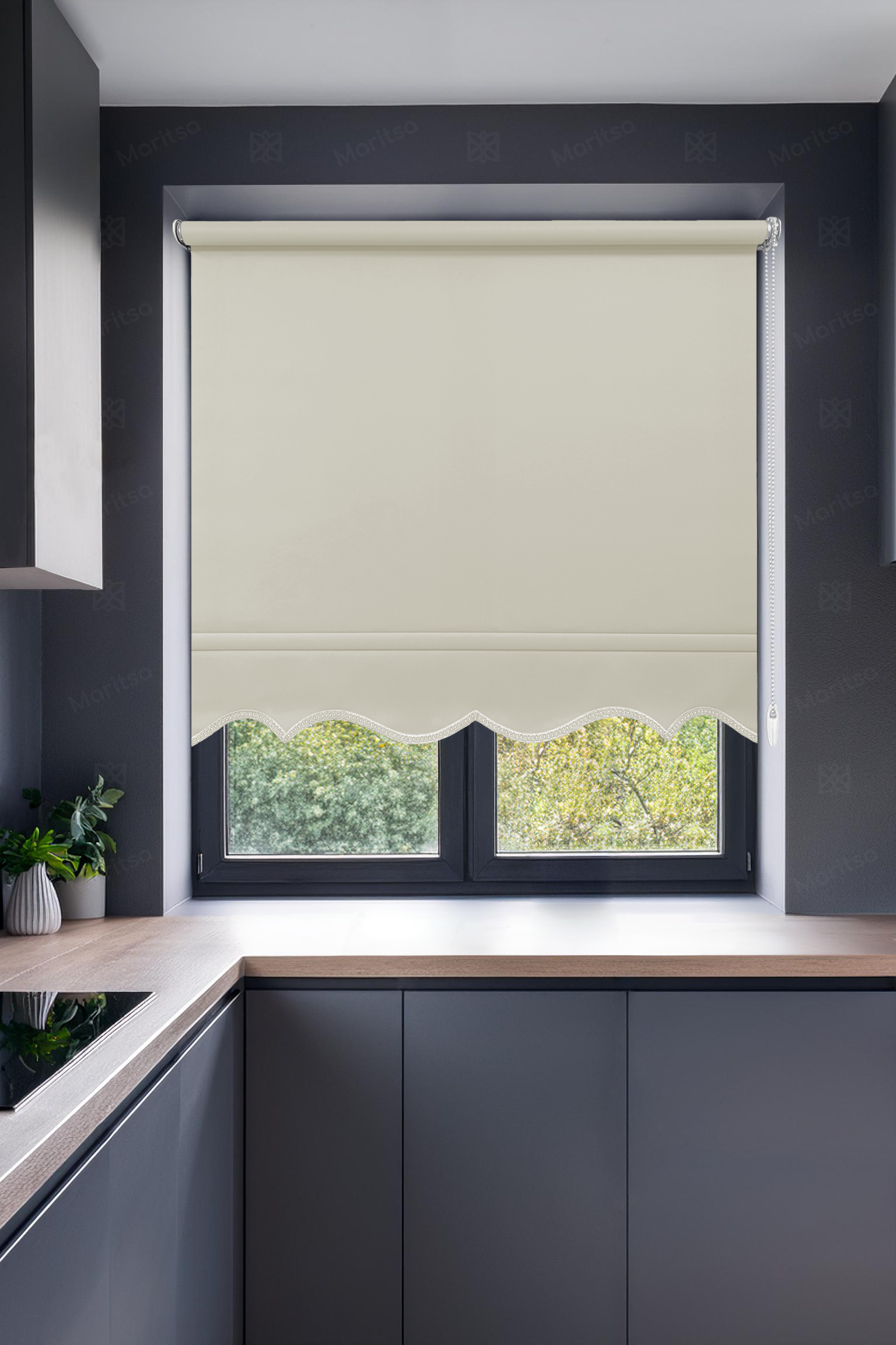 Mat Polyester Krem Stor Perde