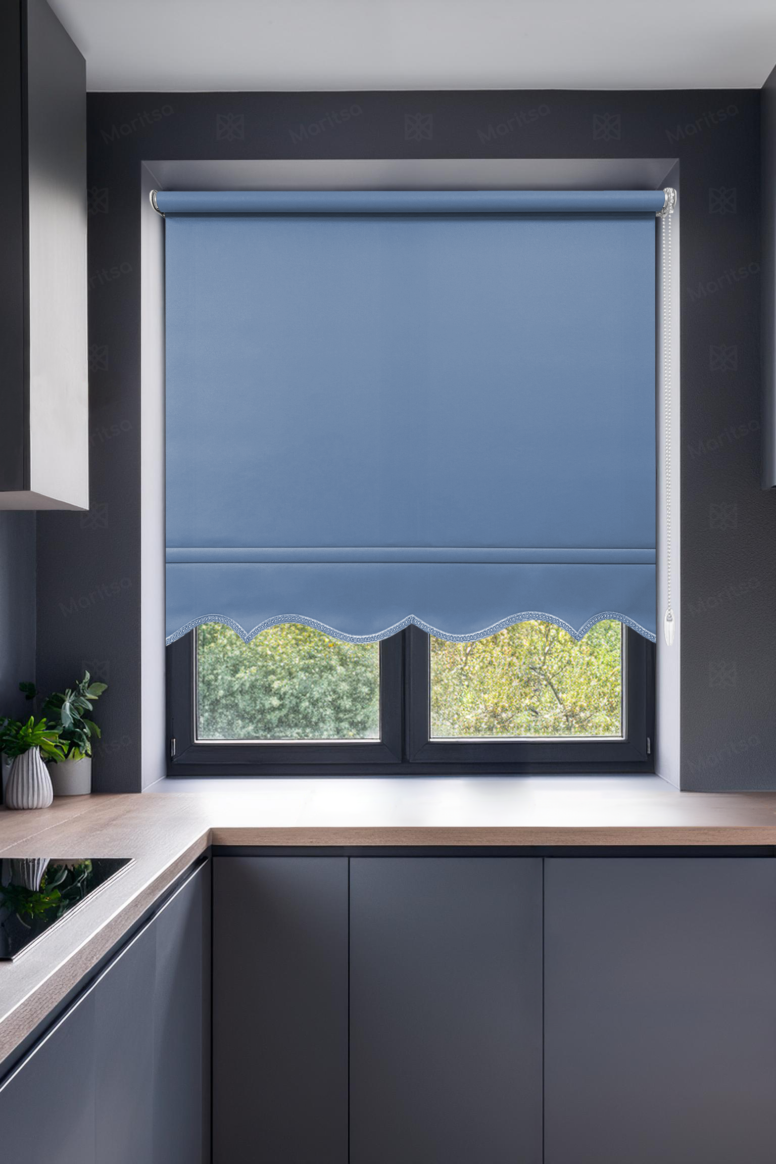 Mat Polyester Mavi Stor Perde