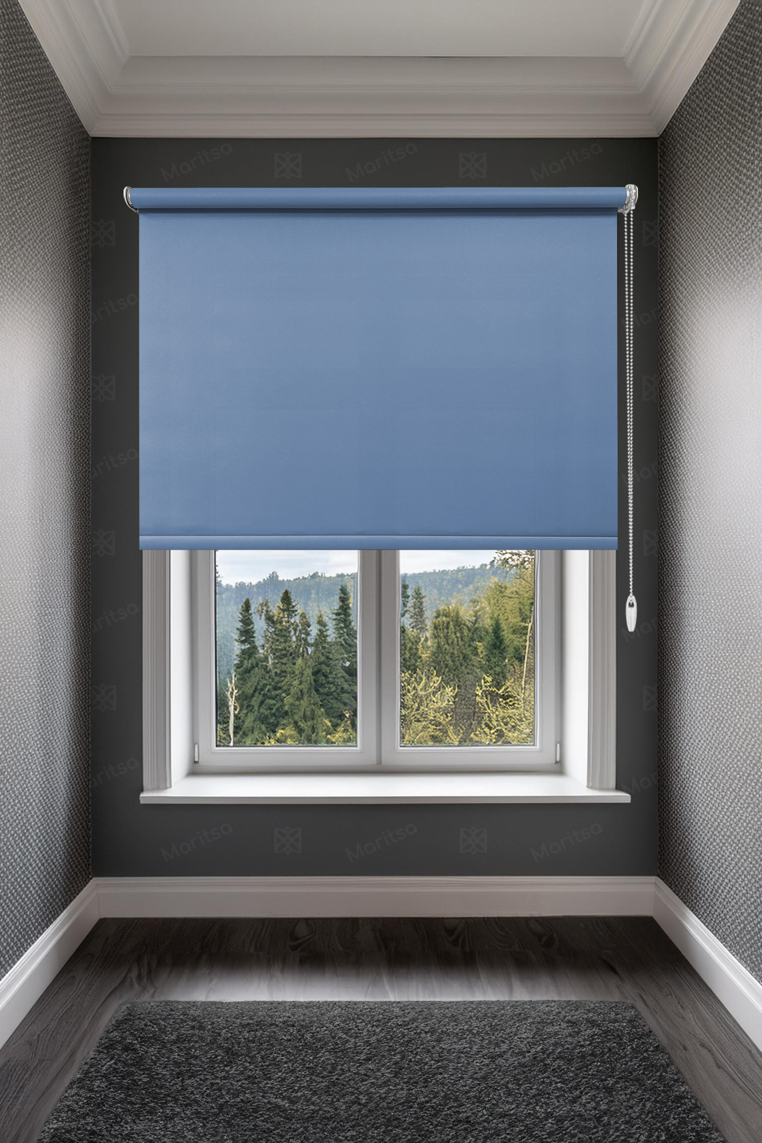 Mat Polyester Mavi Stor Perde