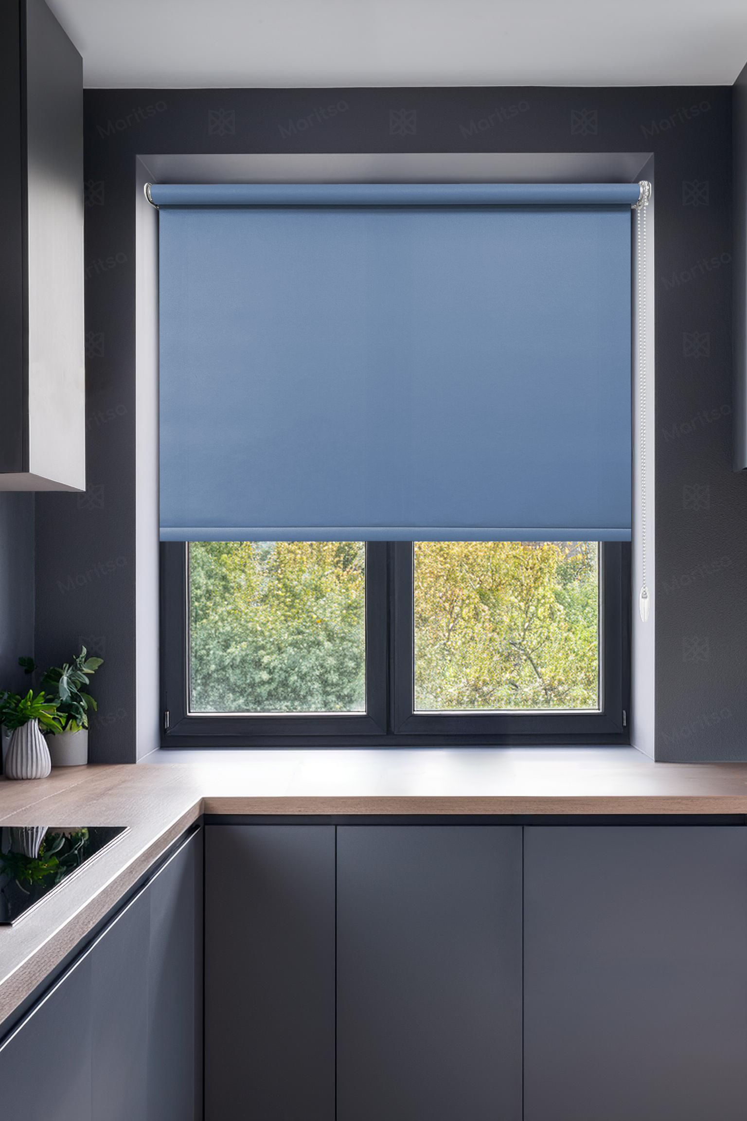 Mat Polyester Mavi Stor Perde