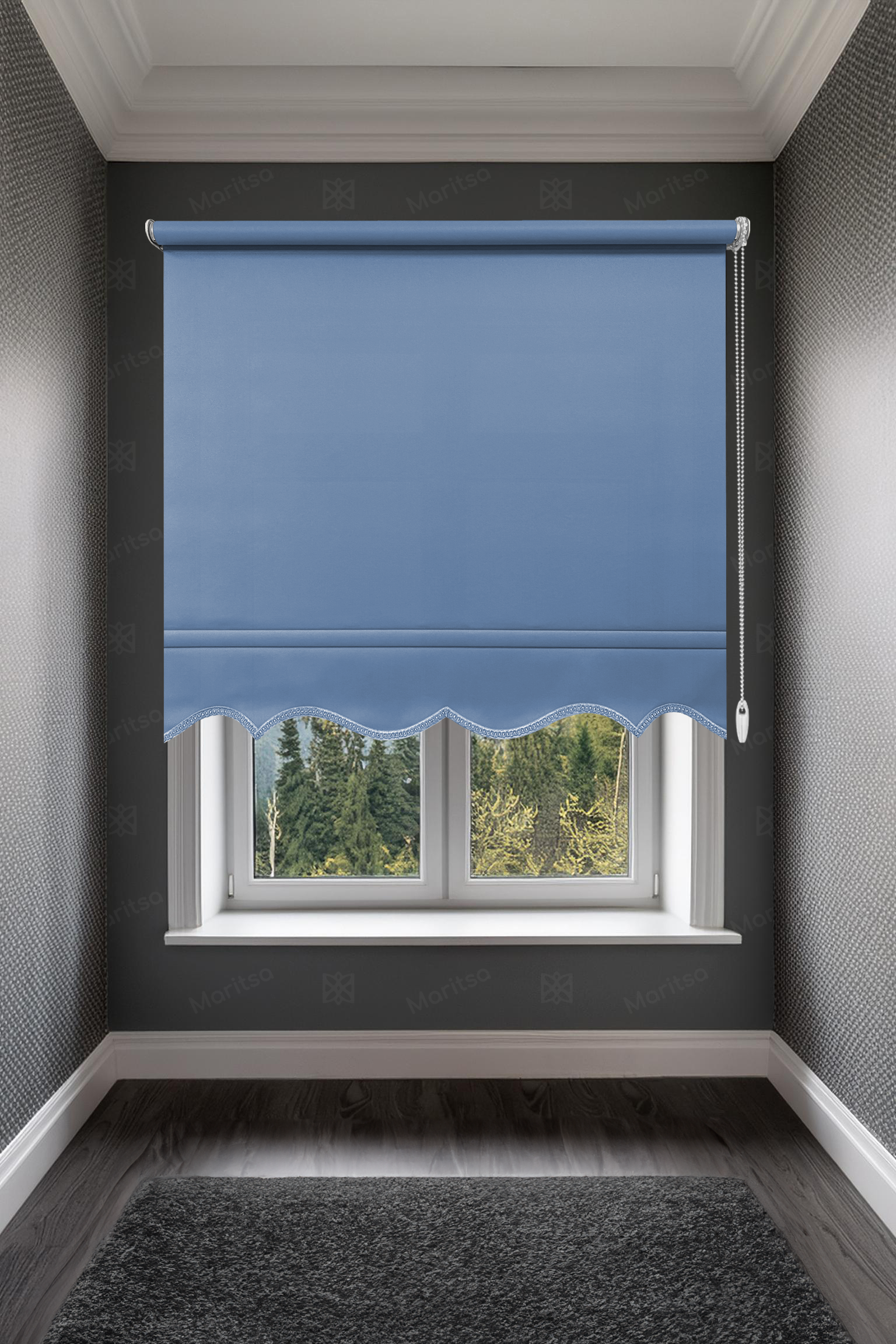 Mat Polyester Mavi Stor Perde