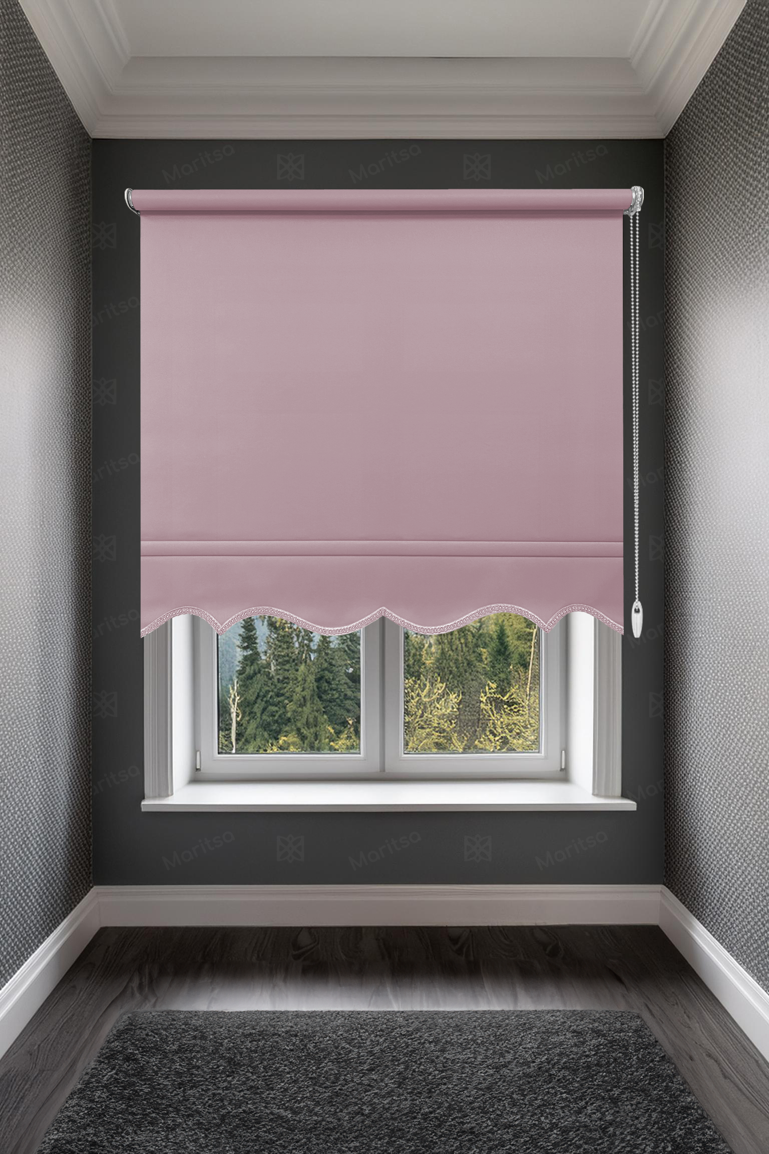 Mat Polyester Pembe Stor Perde