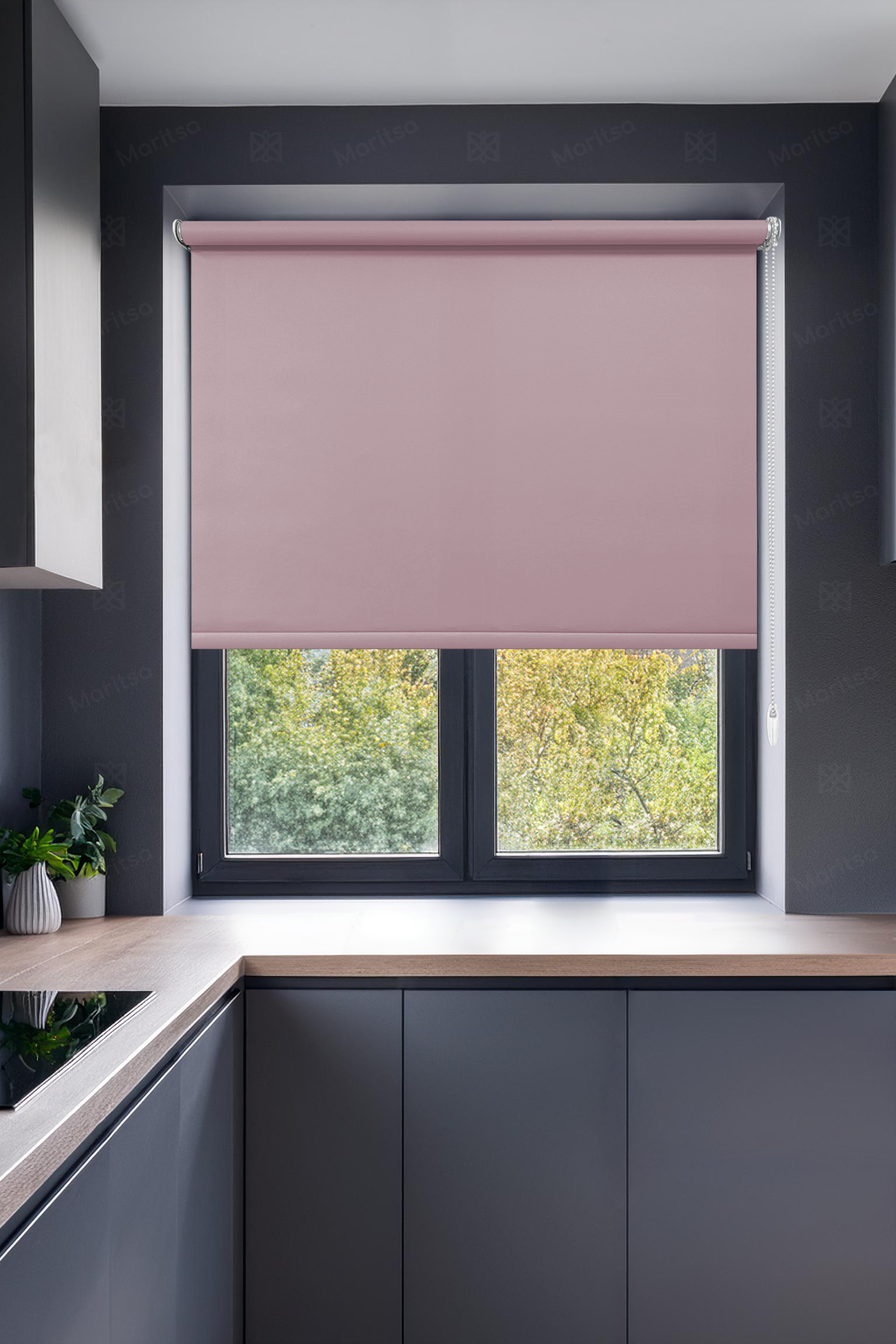 Mat Polyester Pembe Stor Perde