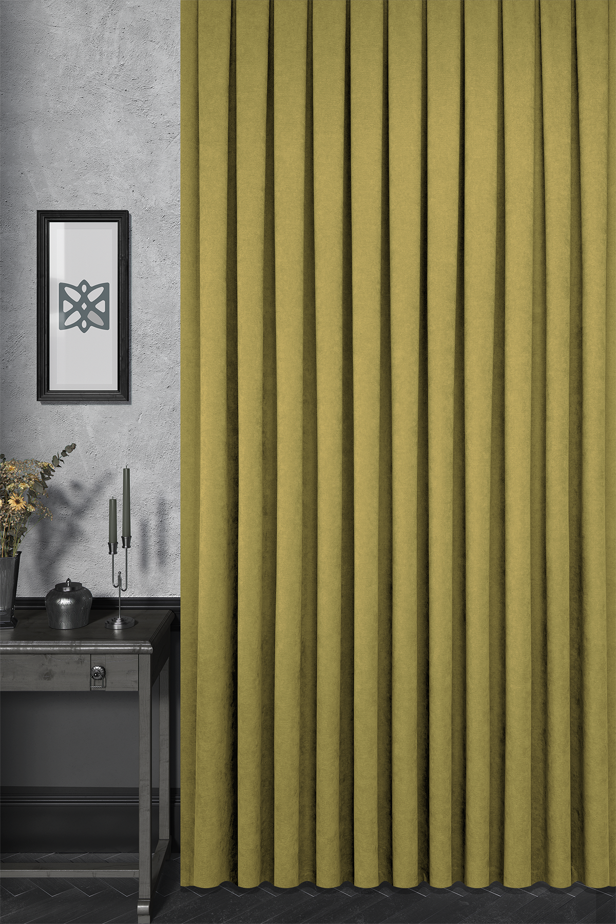 Velmatt Serisi Kadife Efektli Yüksek Gramajlı Yağ Yeşili Fon Perde