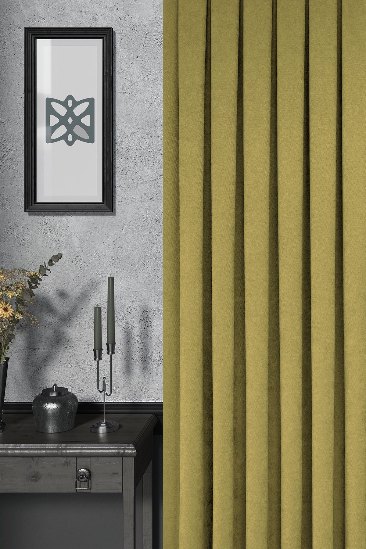 Velmatt Serisi Kadife Efektli Yüksek Gramajlı Yağ Yeşili Fon Perde