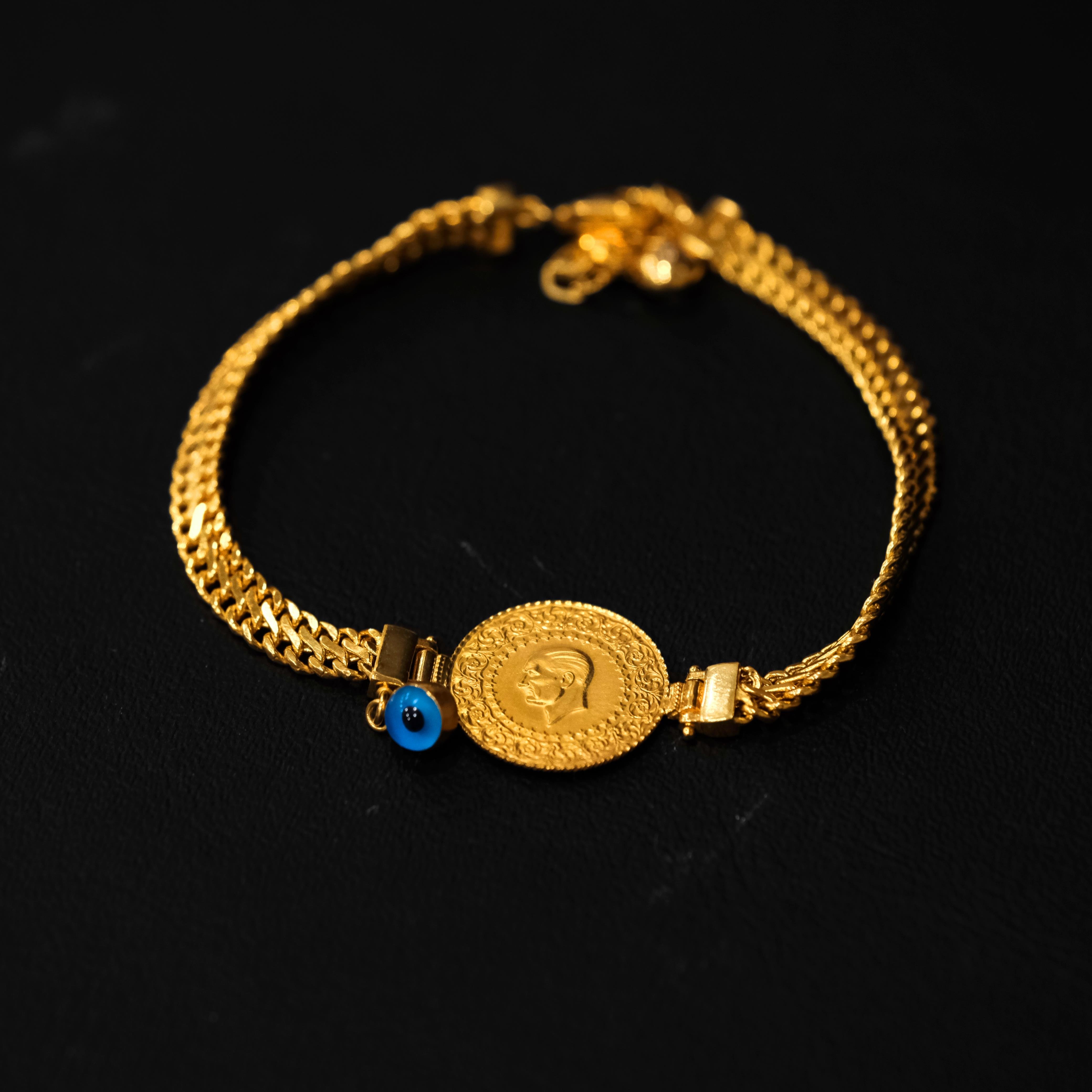 14 Ayar Çeyrekli Nazar Boncuklu Altın Halat Bileklik Ziynet Gold ZG2183