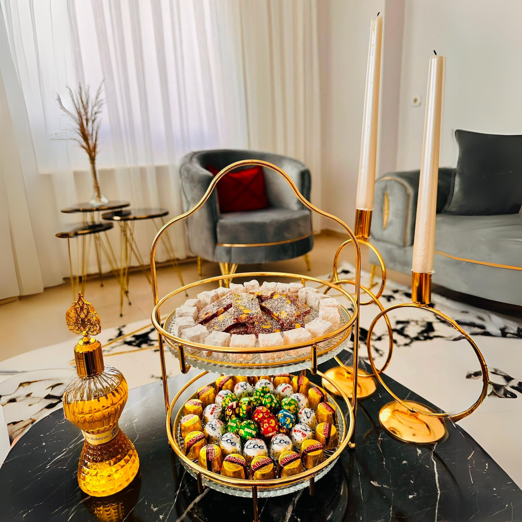 İki Katlı Gold Pasta Sunumluk