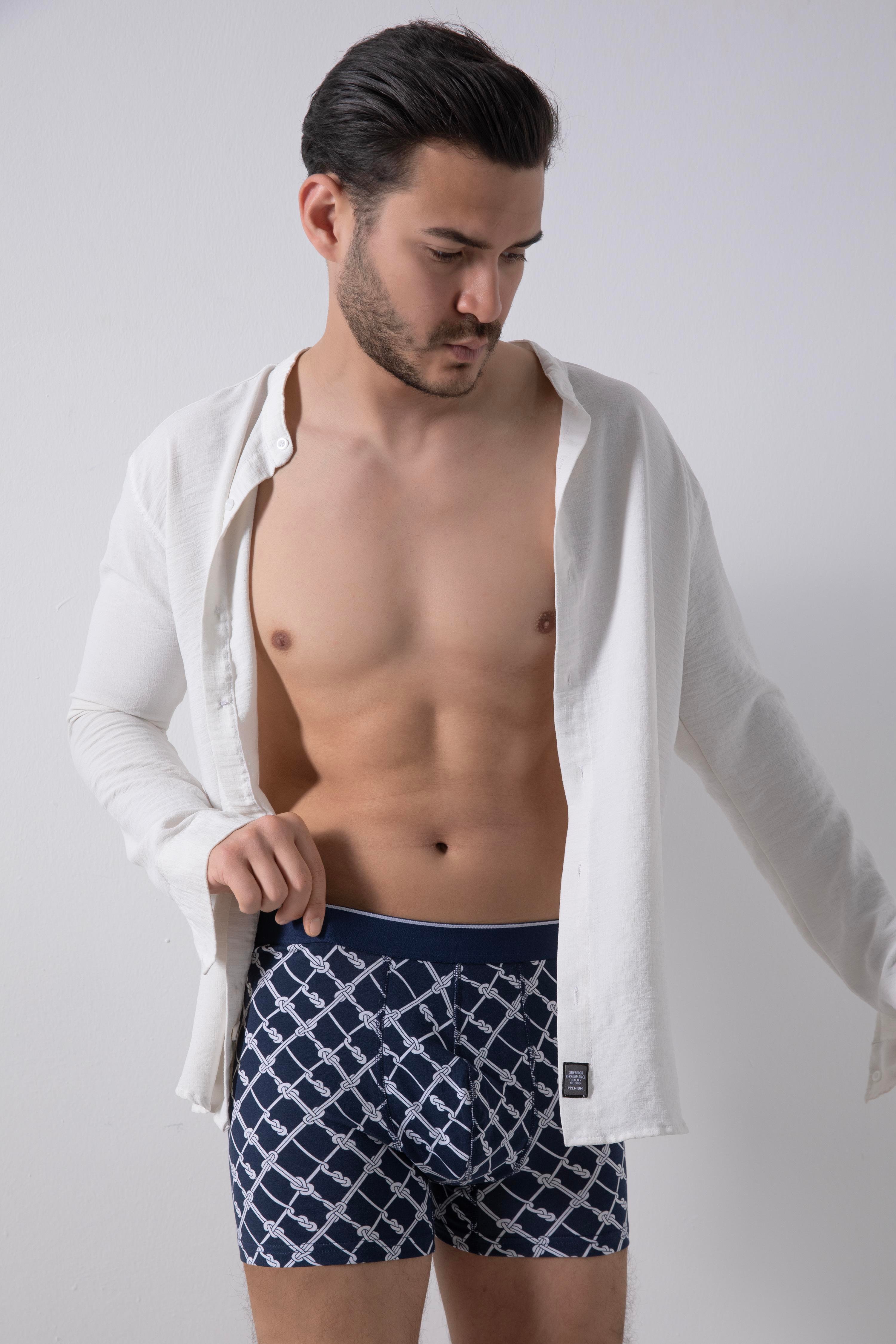 1383'Lü Desenli Boxer&Düz lastikliELİT ZÜMRÜTErkek Düz Lastikli Pamuklu Desenli Boxer 3'Lü Paket