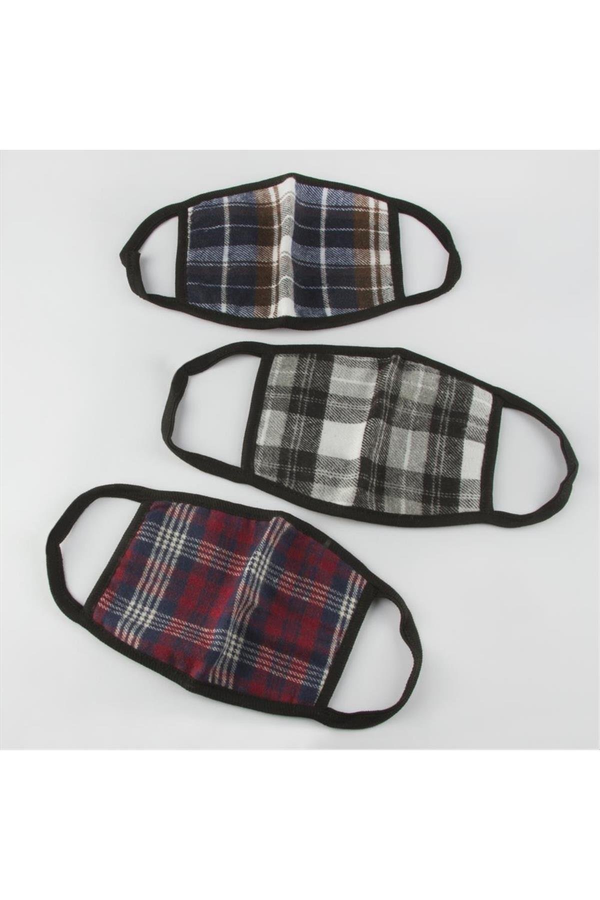 3 Katlı Yıkanabilir Ekose Desenli Genç Maskesi