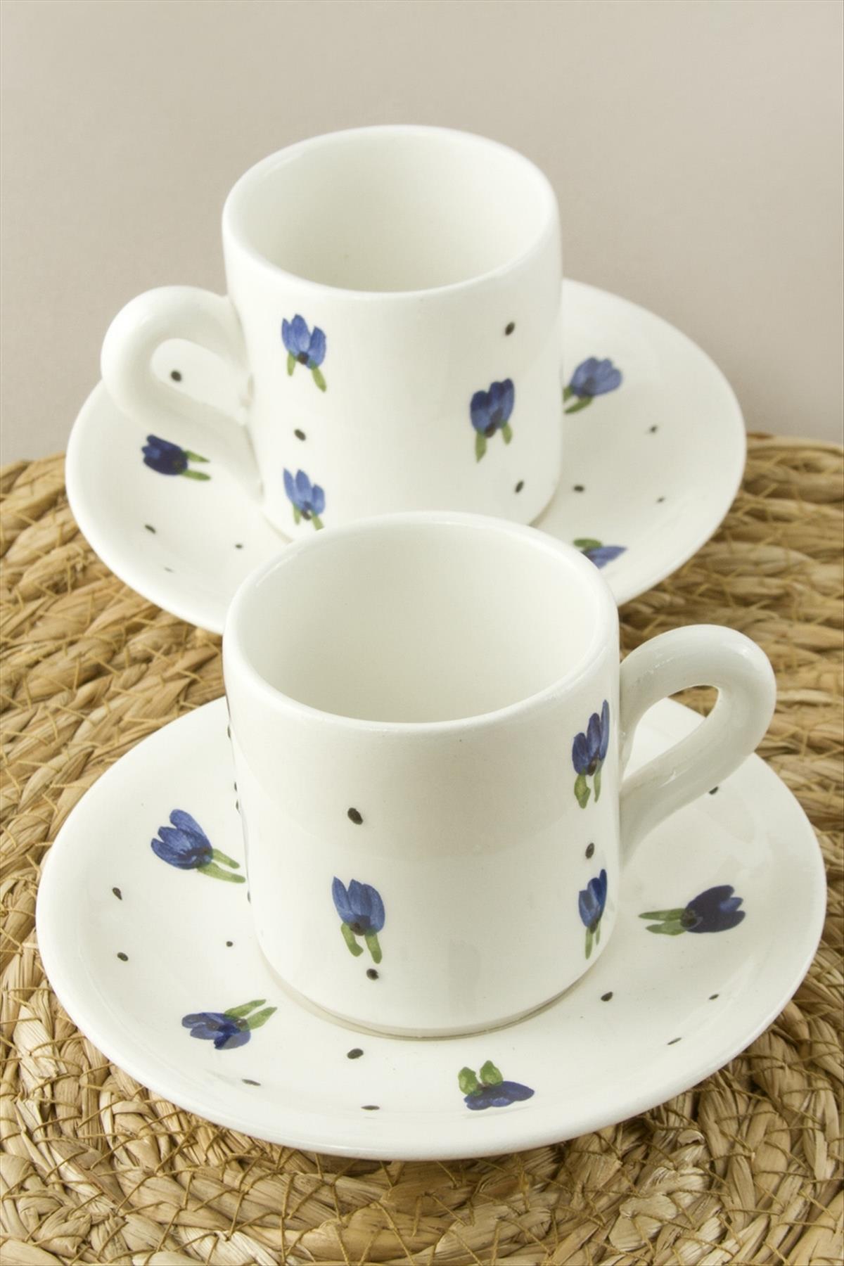 Çiçek Desenli Seramik İkili Fincan Takımı