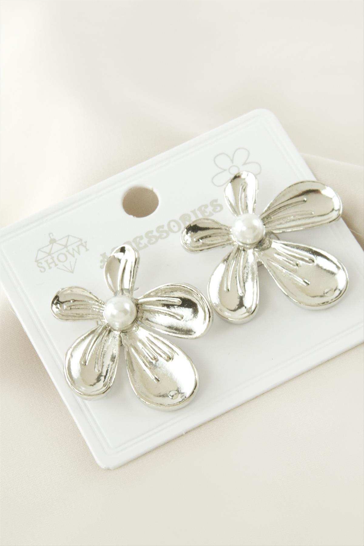 Çiçek Metal İnci Küpe