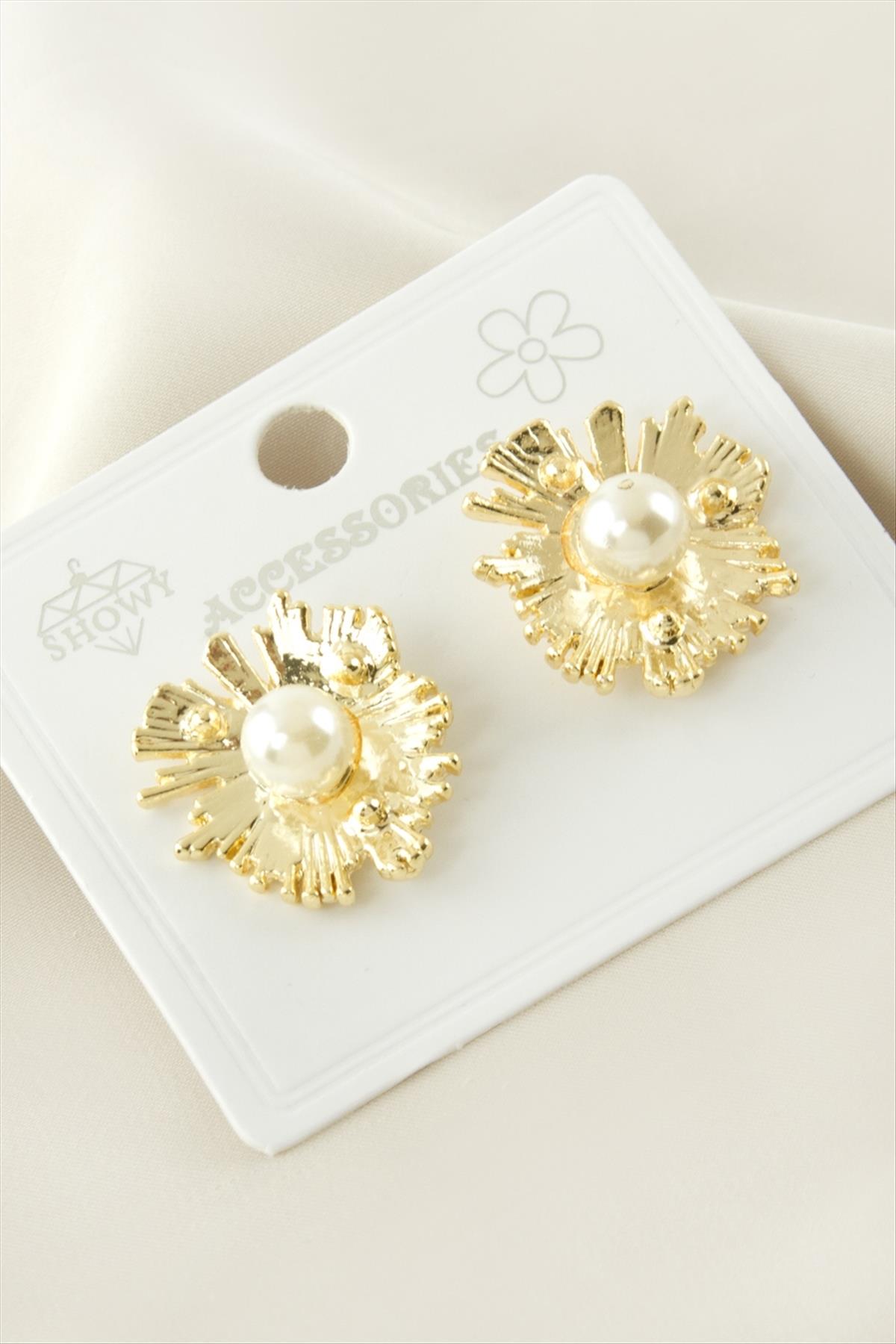 Çiçek Metal İnci Küpe