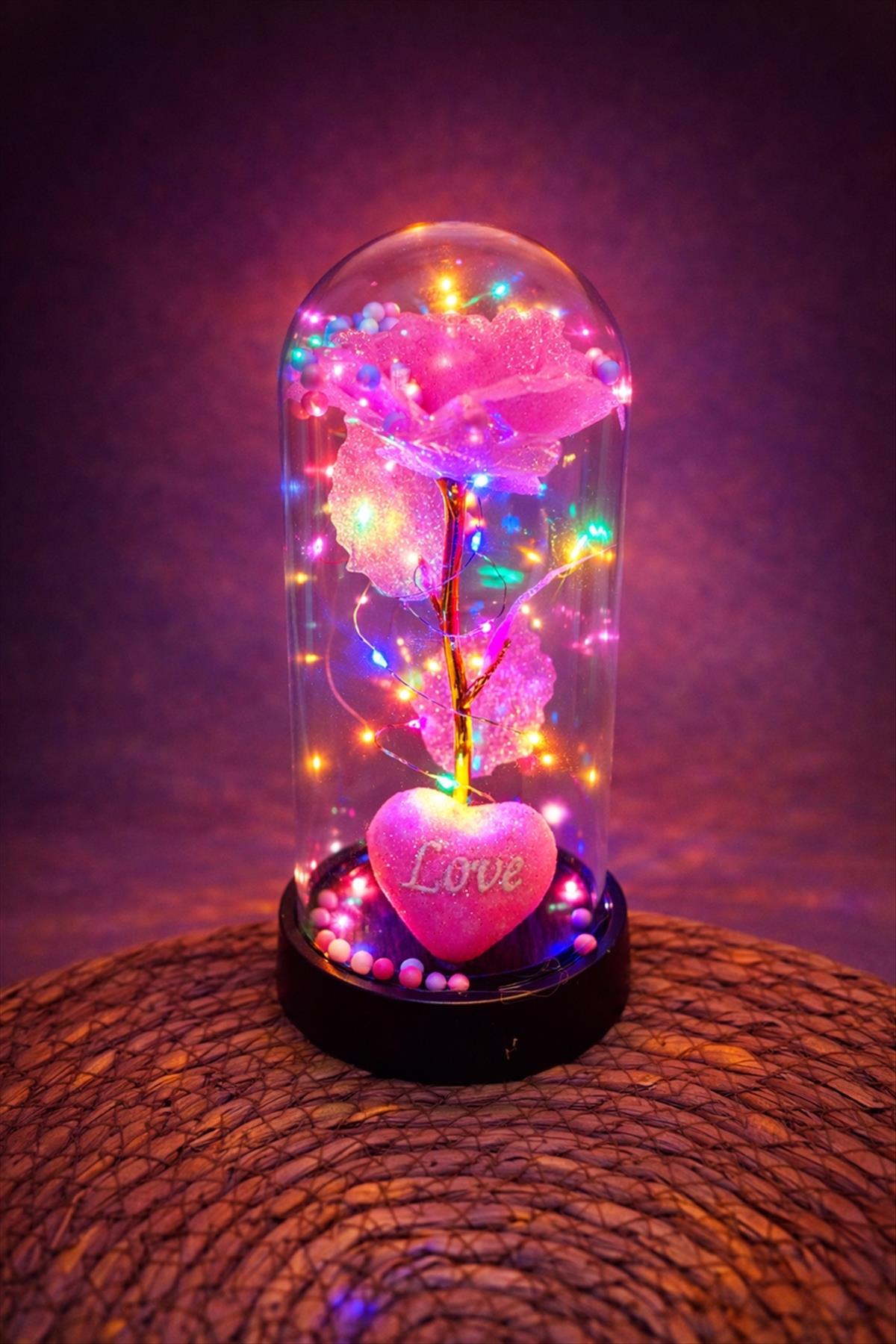 Gül Işıklı Led Fanus