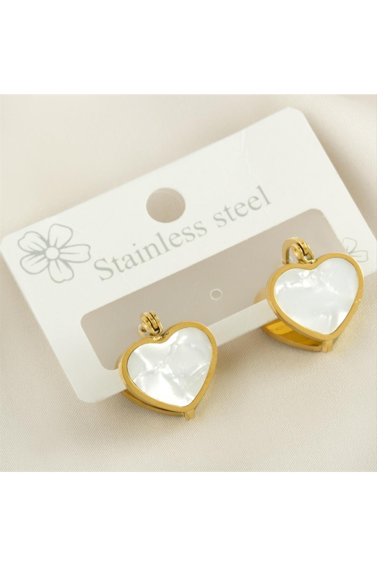 Kalp Sedef Lüks Çelik Küpe