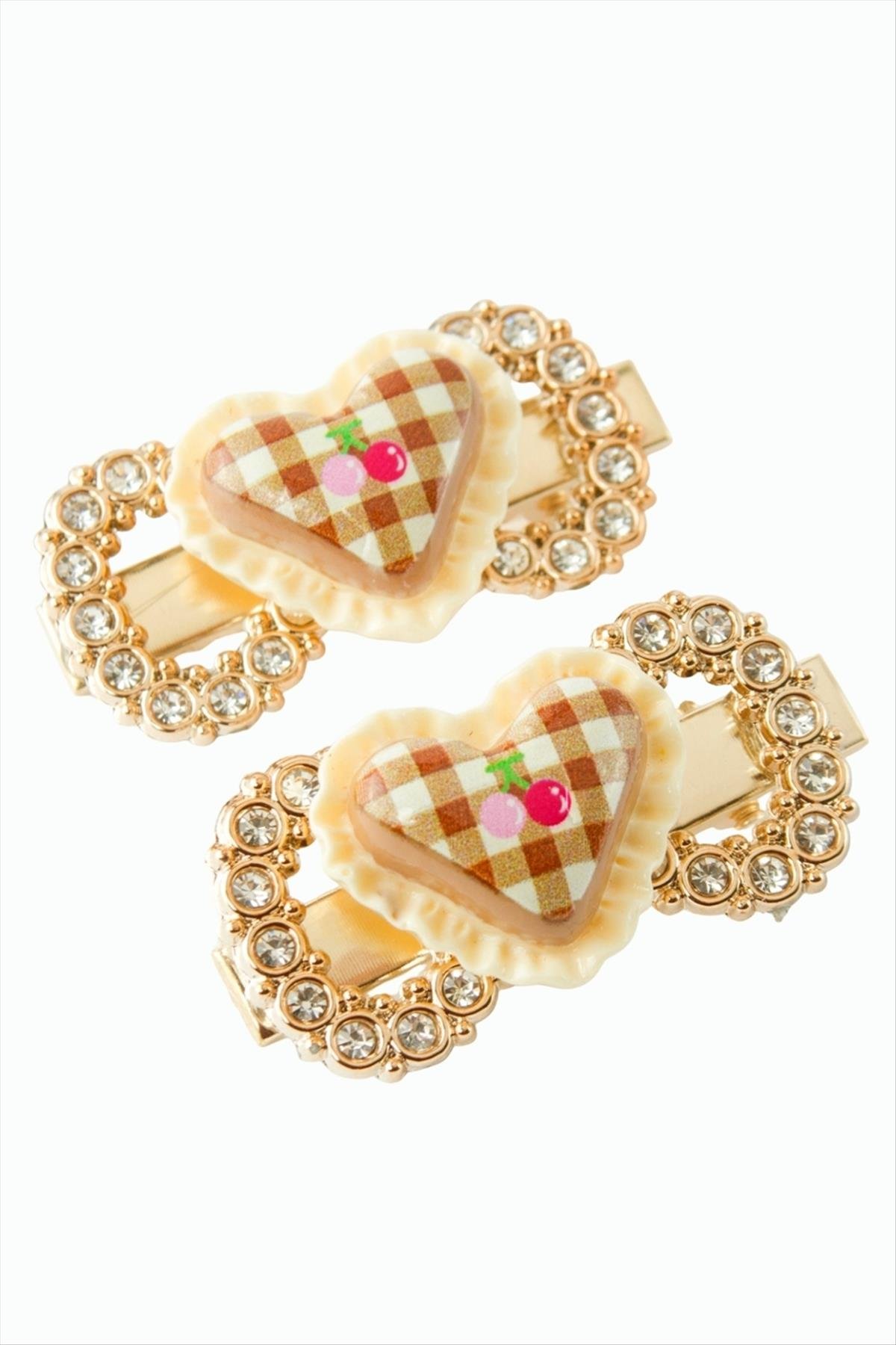 Kalp Taşlı Pens Toka 2 Adet