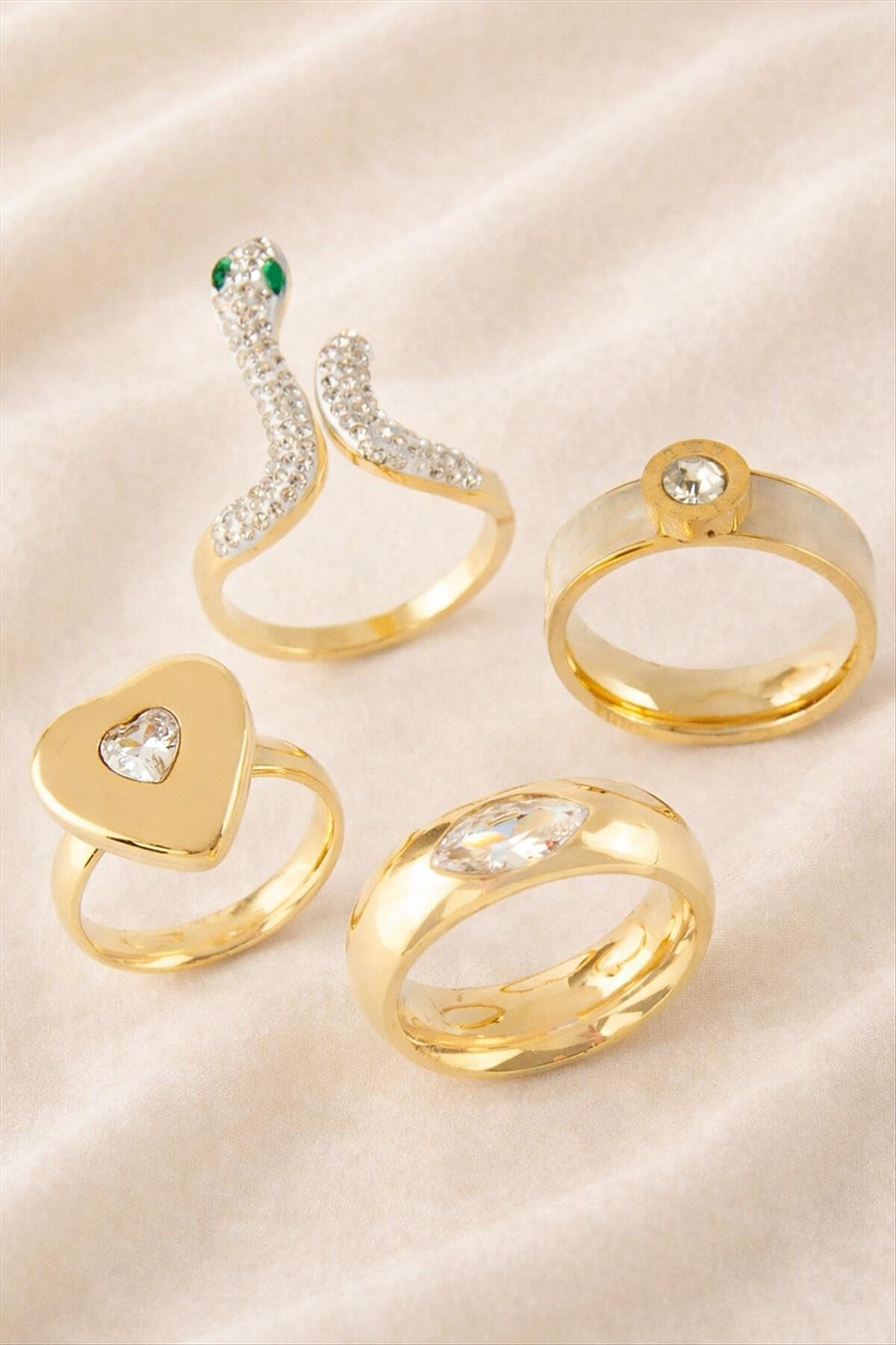 Karışık Lüks Zirkon Taşlı Çelik Yüzük 1 Adet