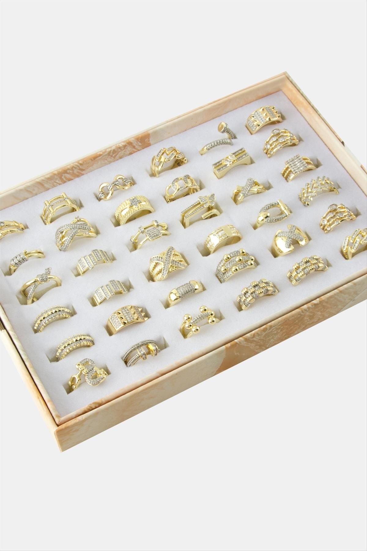 Karışık Lüks Zirkon Taşlı Çelik Yüzük 1 Adet