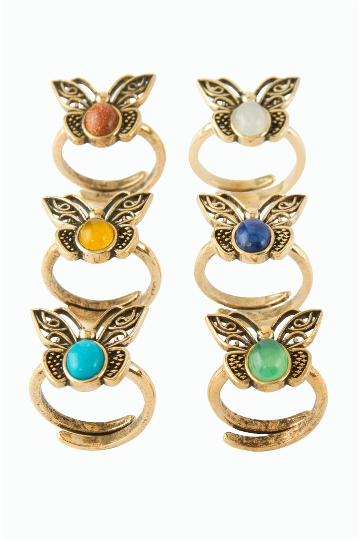 Kelebek Doğaltaşlı Otantik Yüzük