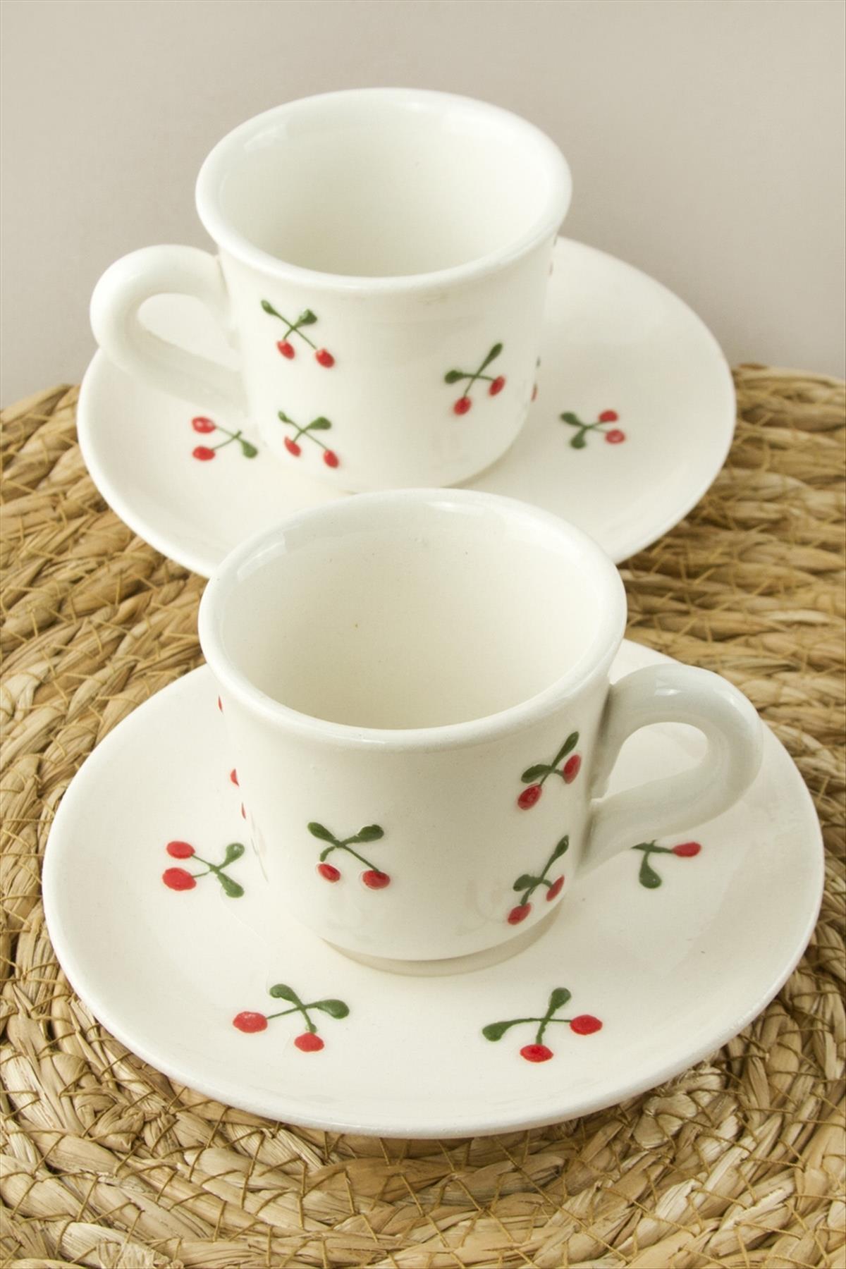 Kiraz Desenli Seramik İkili Fincan Takımı