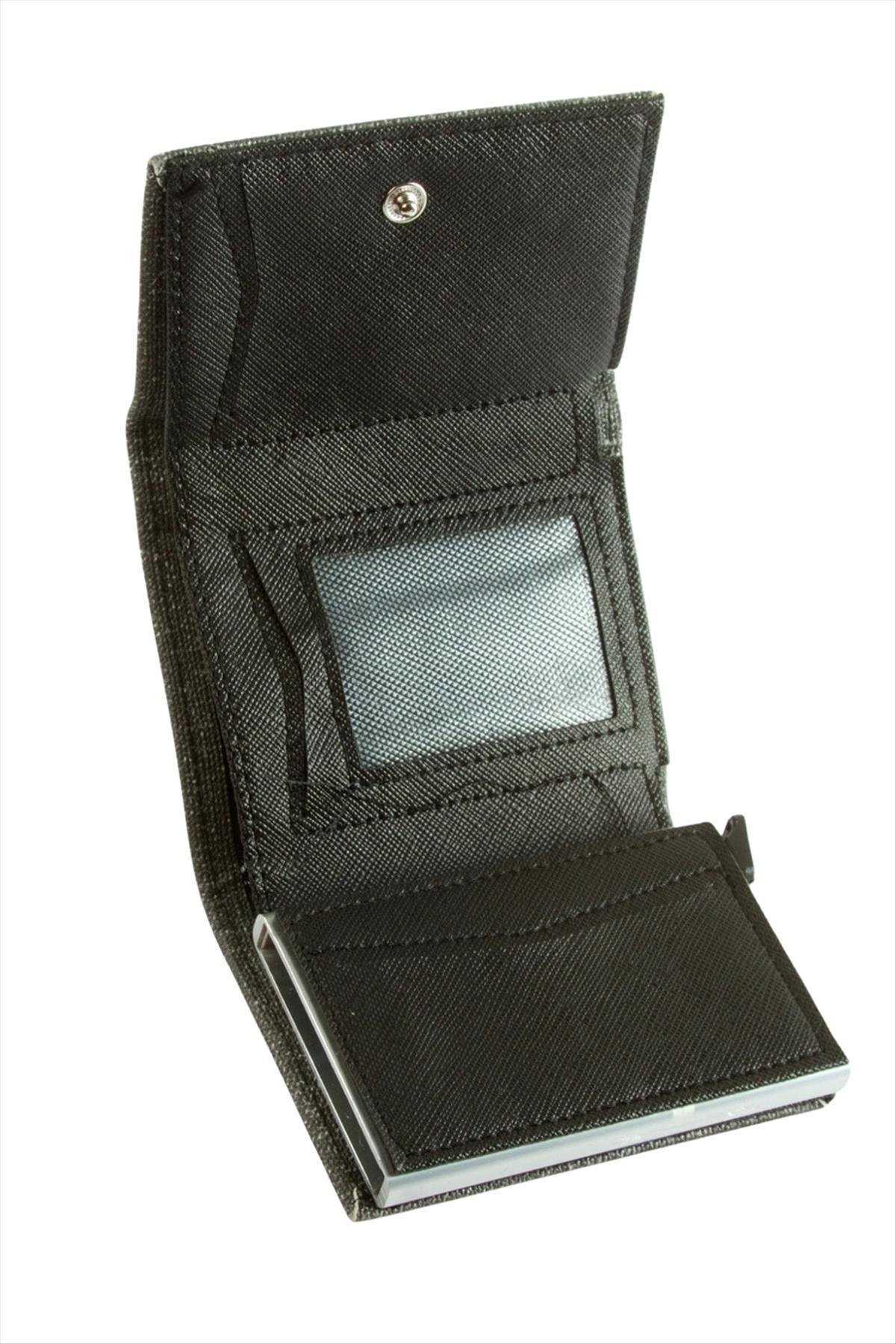 Mekanizmalı Kızaklı Kartlık Cüzdan Kağıt Para Bölmeli