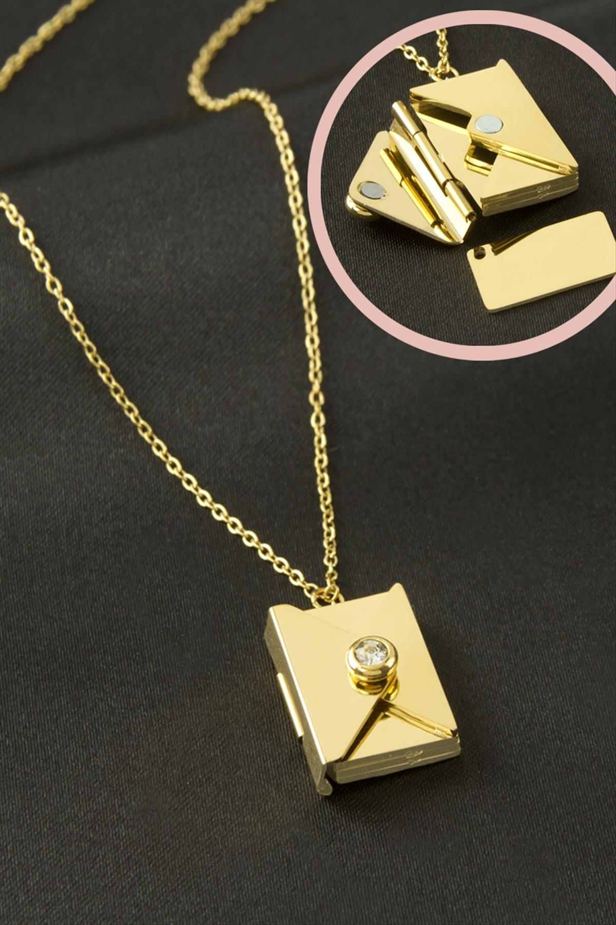 Mektup Kapaklı Çelik Kolye