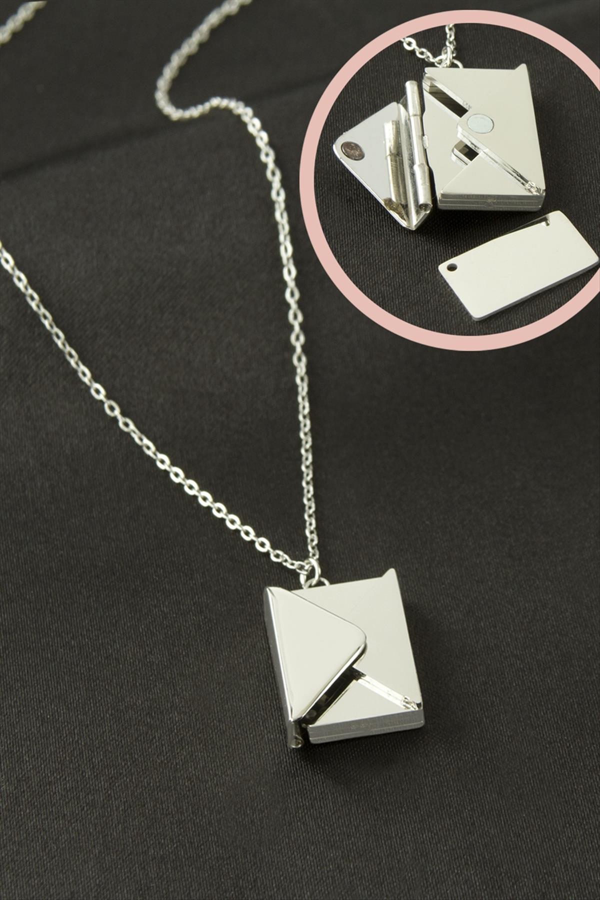 Mektup Kapaklı Çelik Kolye