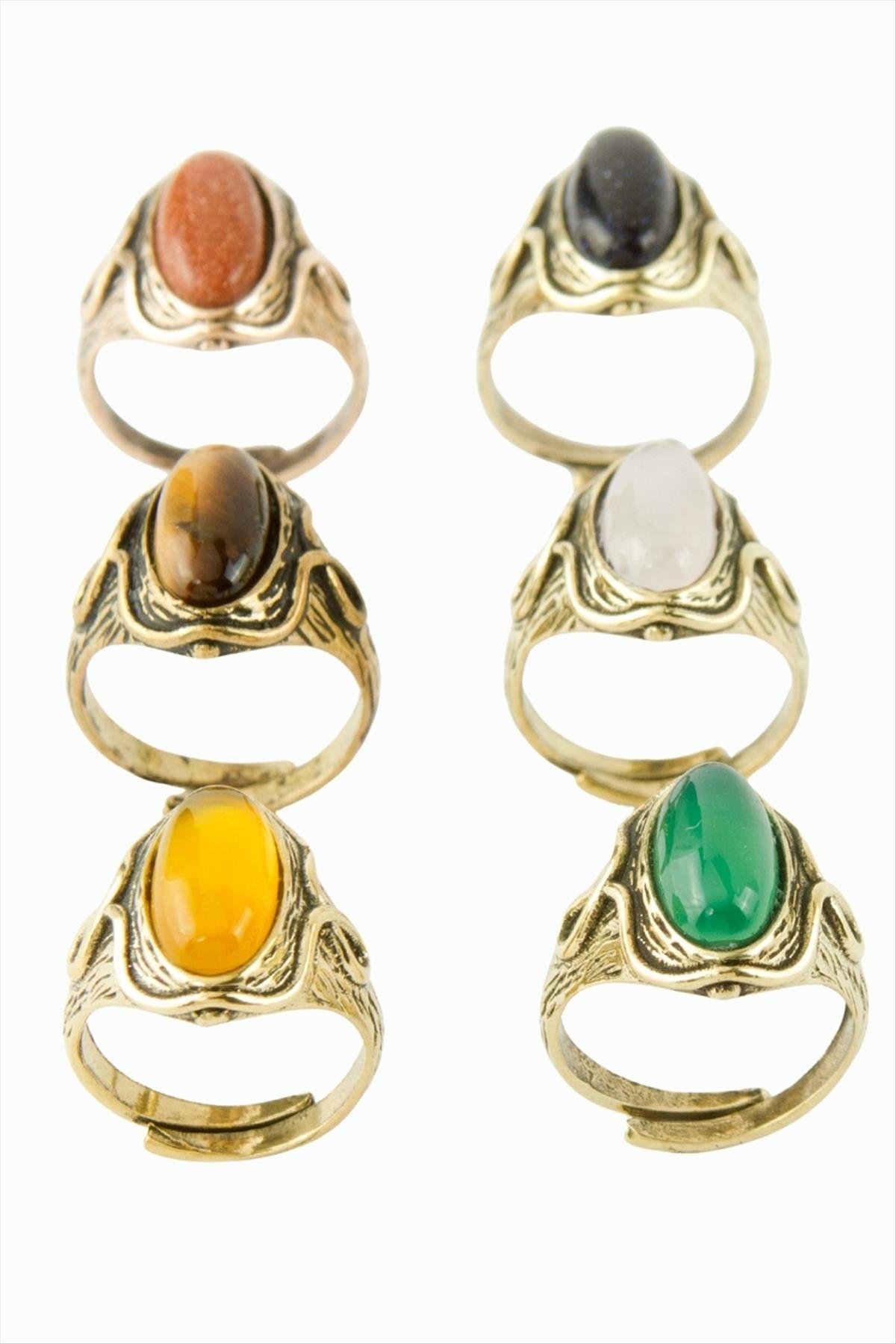 Oval Doğaltaşlı Otantik Yüzük