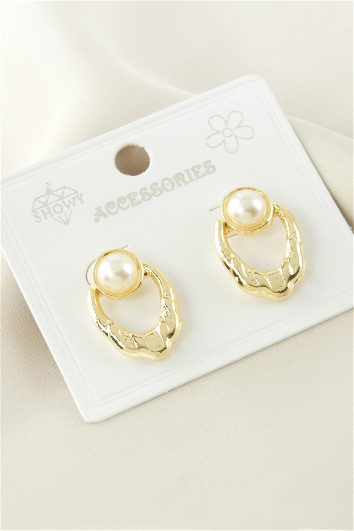 Oval Metal İnci Küpe