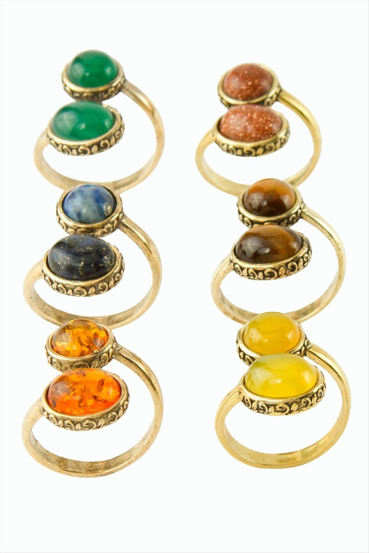 Oval Yuvarlak Doğaltaşlı Otantik Yüzük