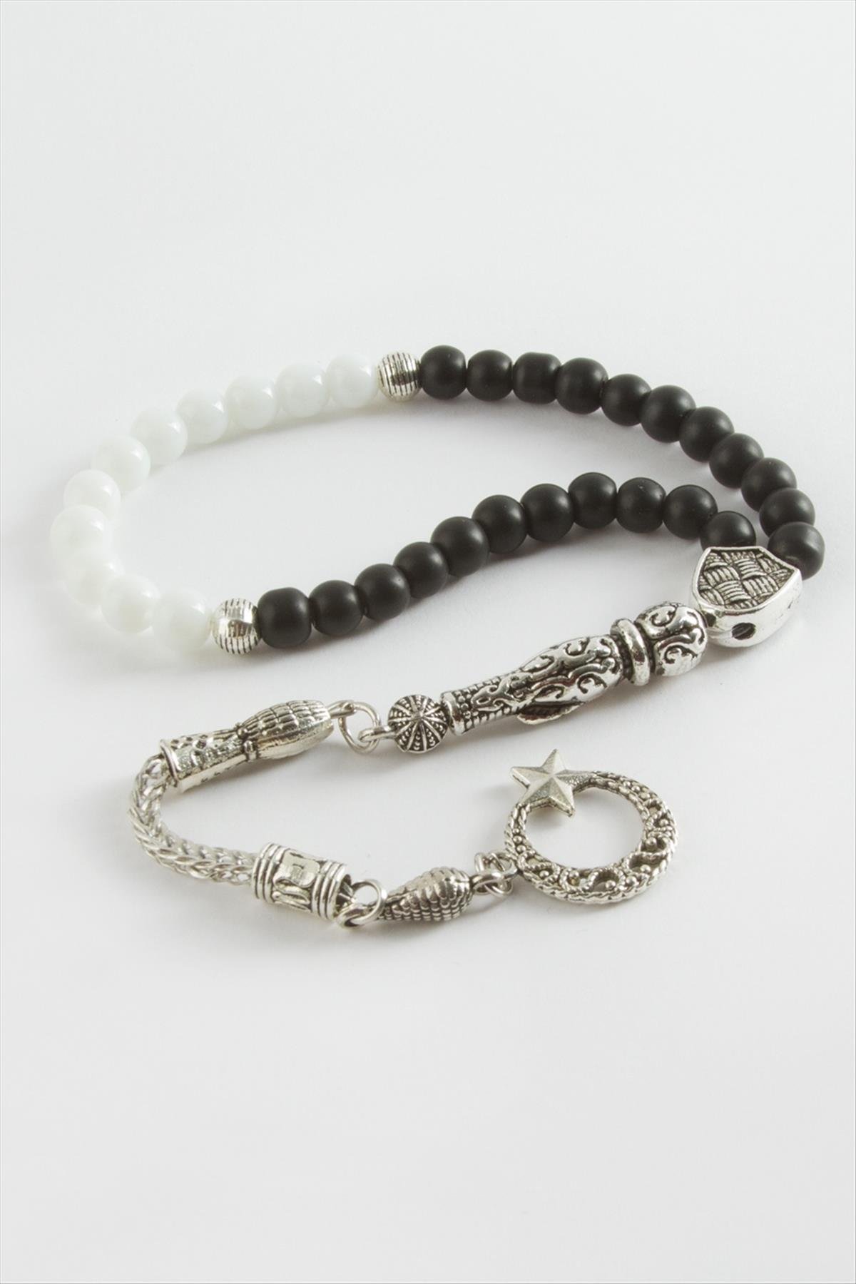 Siyah Beyaz Mat Onix Ceyt Doğaltaş Tesbih 6 mm