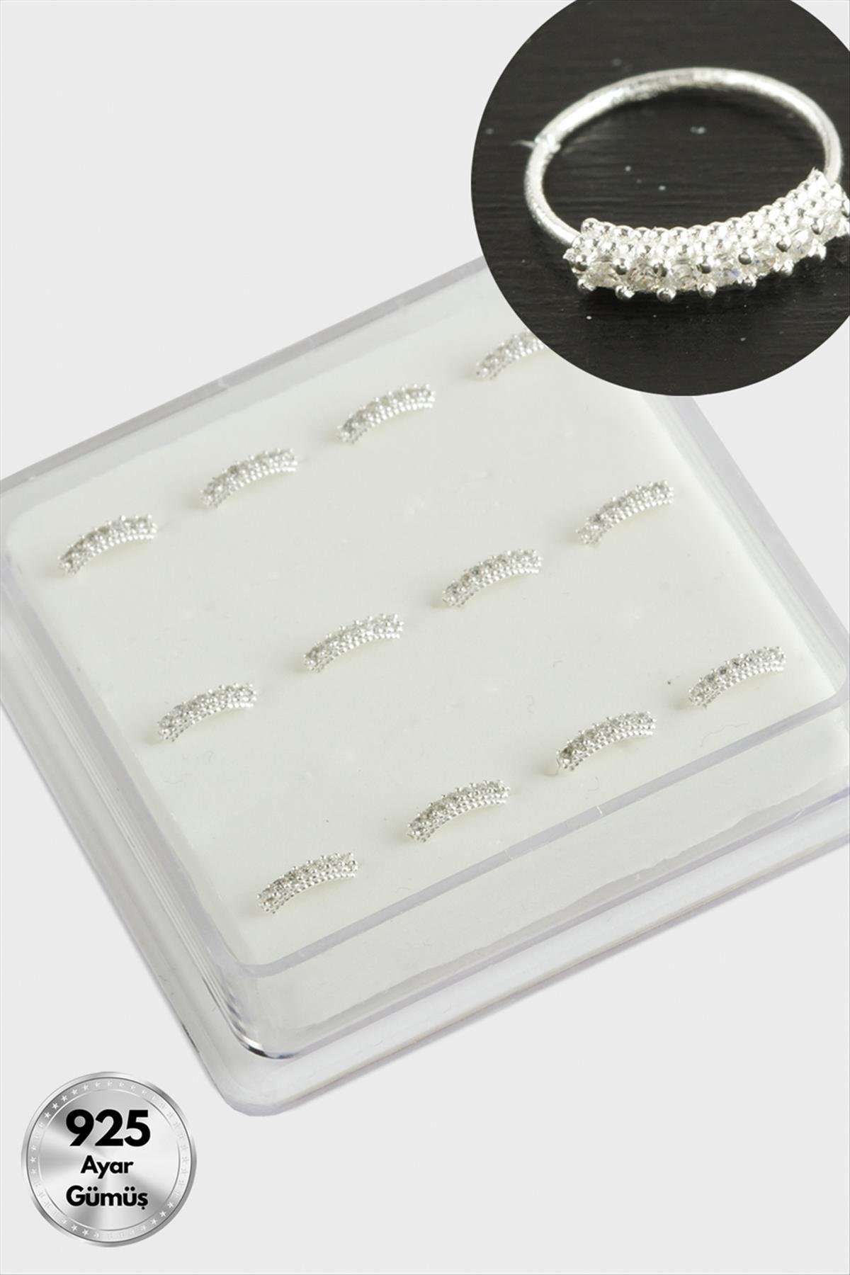 Zirkon Tek Taş Halka Gümüş Hızma 12 Adet