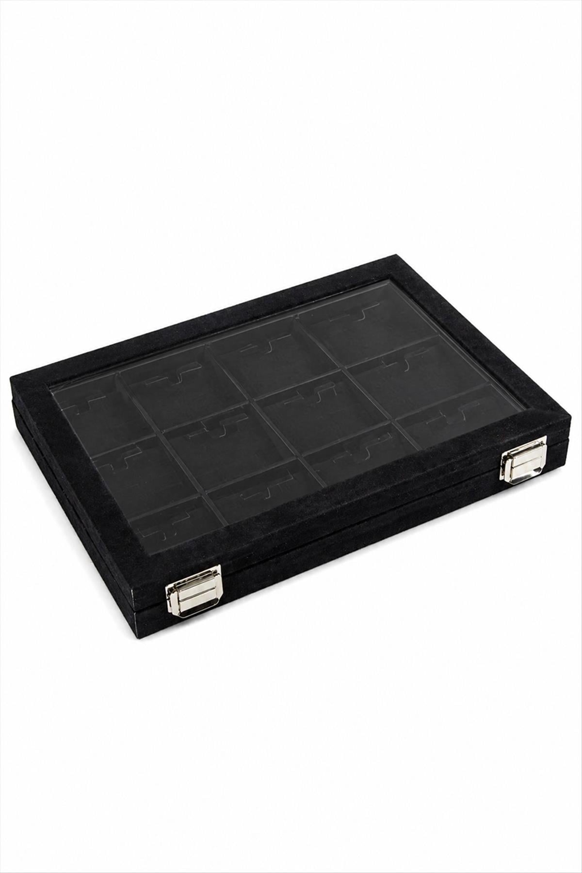 12 Bölmeli Cam Kapaklı Anfora Kumaş Set Kolye Standı 24*34 cm