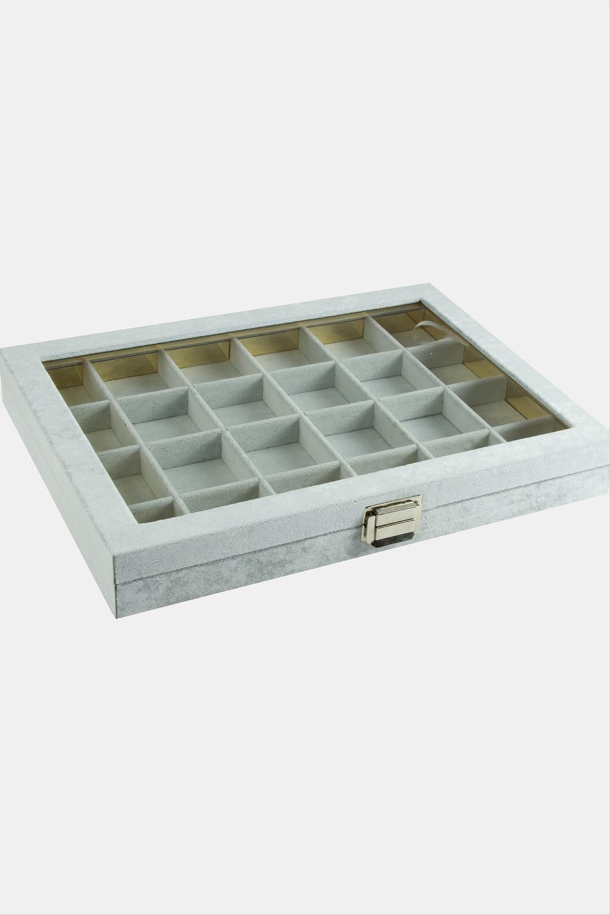 24 Bölmeli Cam Kapaklı Anfora Kumaş Sunum Tablosu 24*34 cm