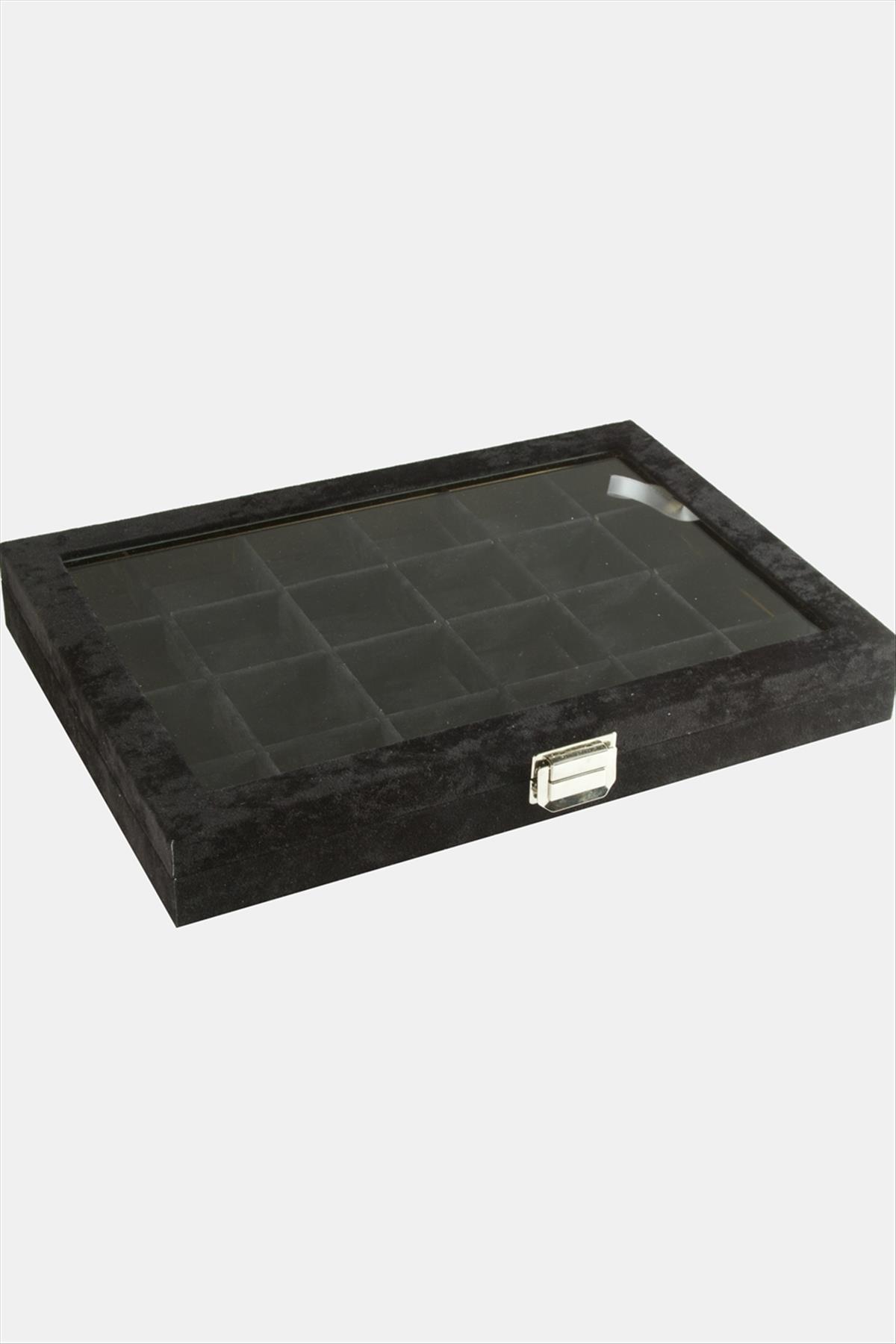 24 Bölmeli Cam Kapaklı Anfora Kumaş Sunum Tablosu 24*34 cm