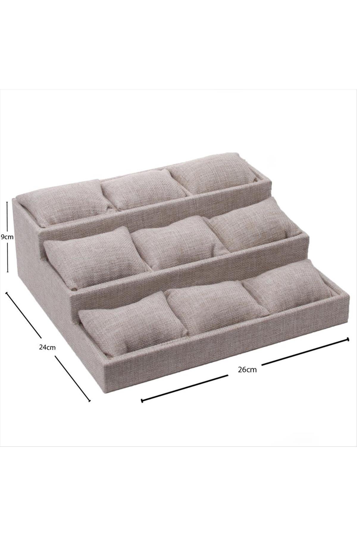 3 Basamaklı Keten Kumaş Yastıklı Stand