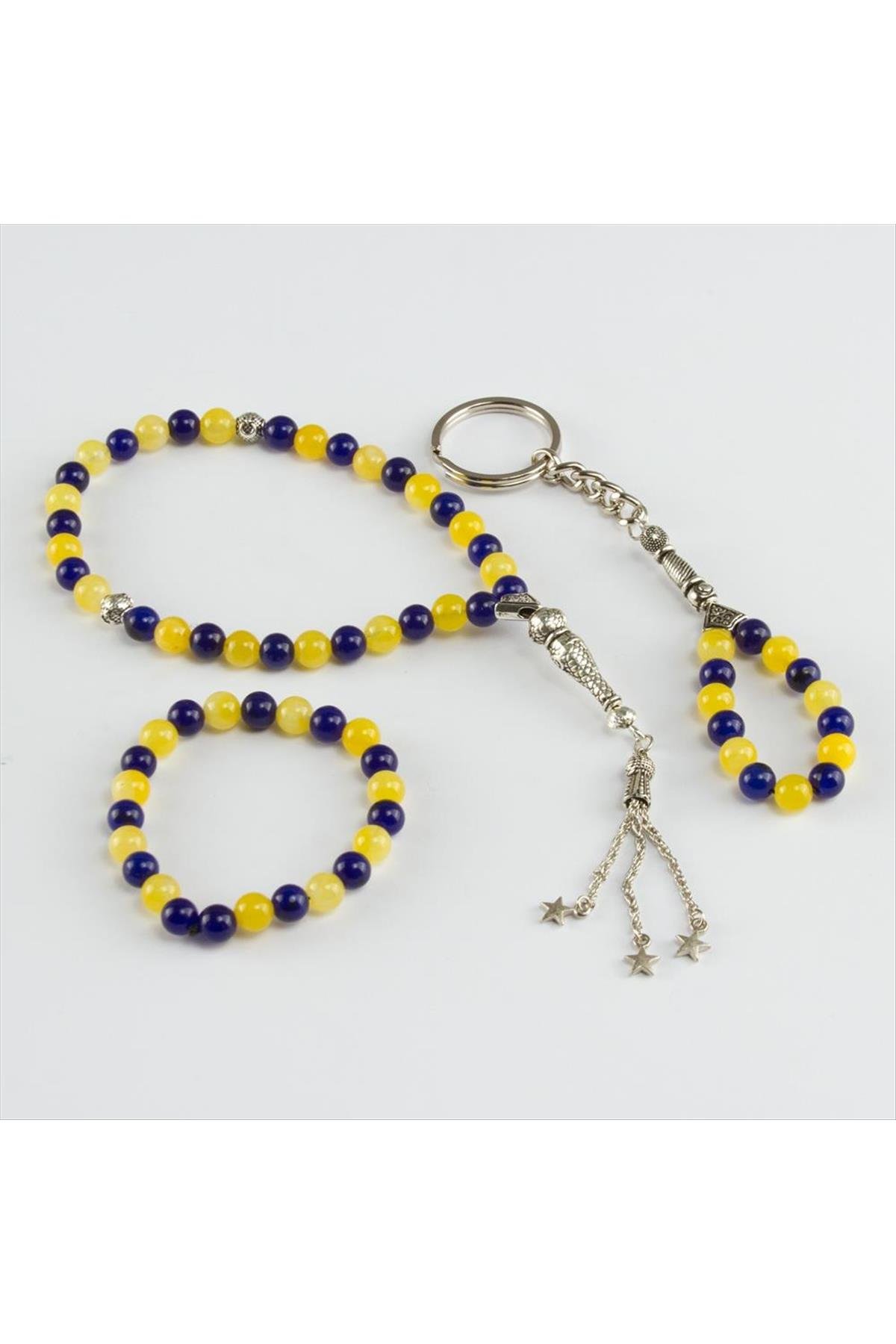 3' lü Doğal Taş Set (Anahtarlık,Bileklik,Tesbih)