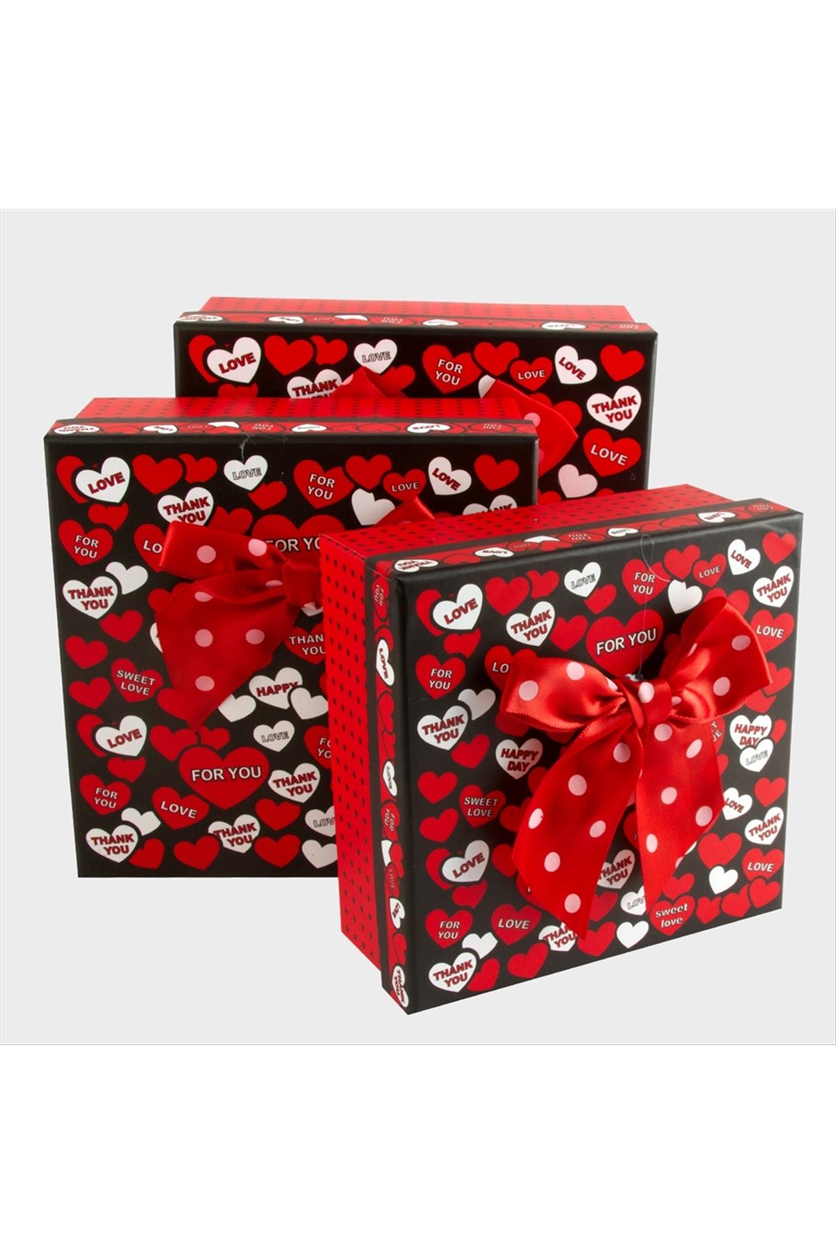 3'lü Fiyong Love Yazılı Kalp Hediye Kutusu