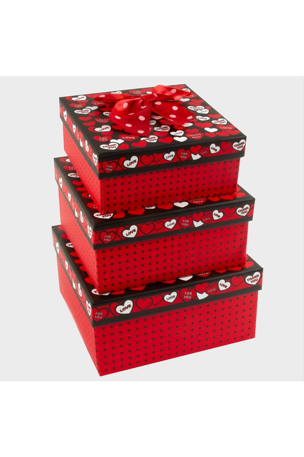 3'lü Fiyong Love Yazılı Kalp Hediye Kutusu