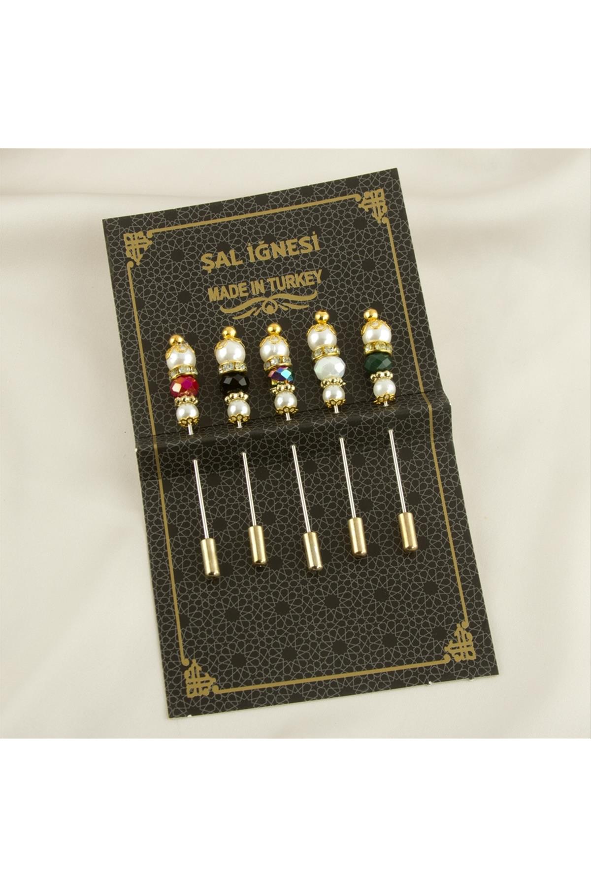 5 Adet İnci Kristal Şal İğnesi