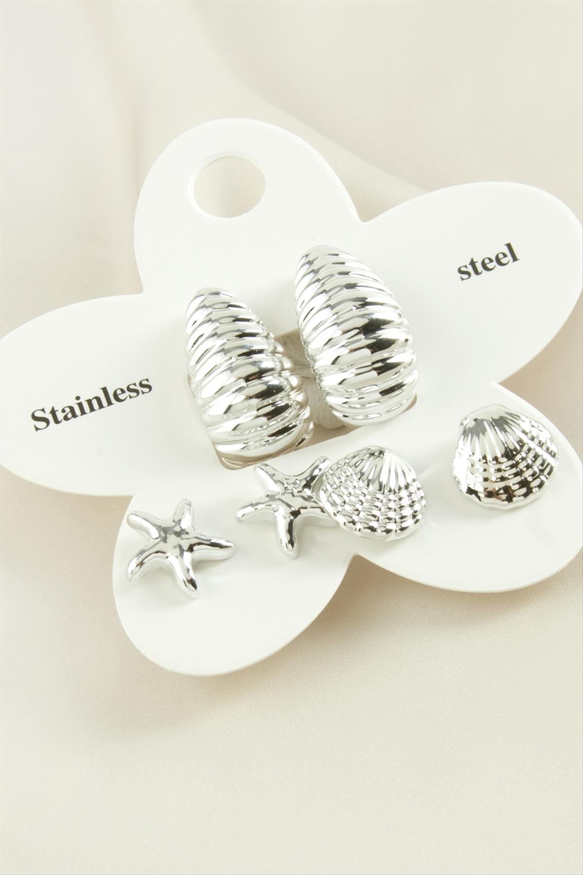 6 Adet İstiridye Trend Metal Küpe